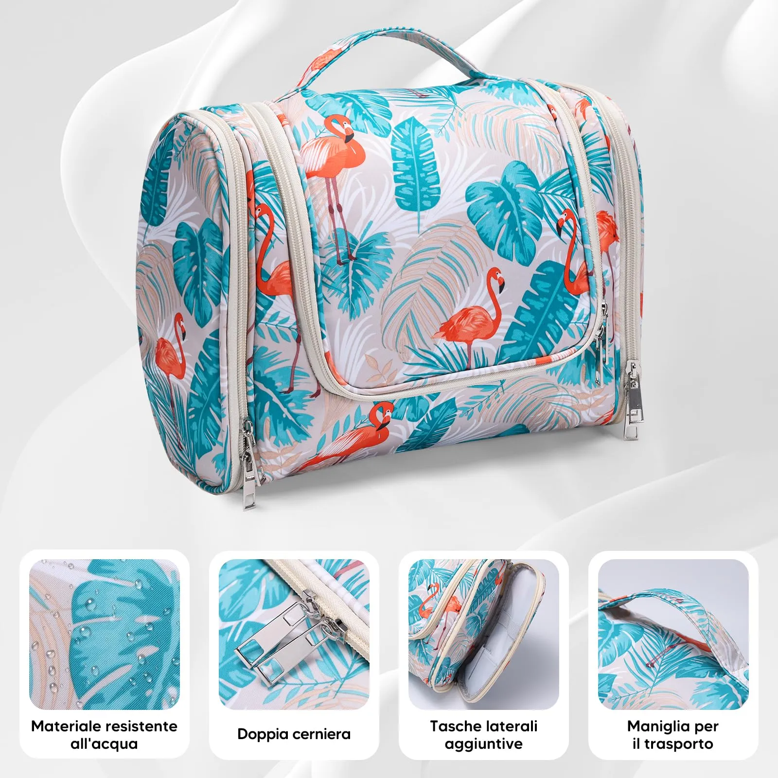 Voniobuy Beauty Case da Viaggio, Grande Borsa da Toilette da Appendere per donna e Uomo, 4 in 1 Beauty Case Impermeabile con Gancio Girevole - immagine 3