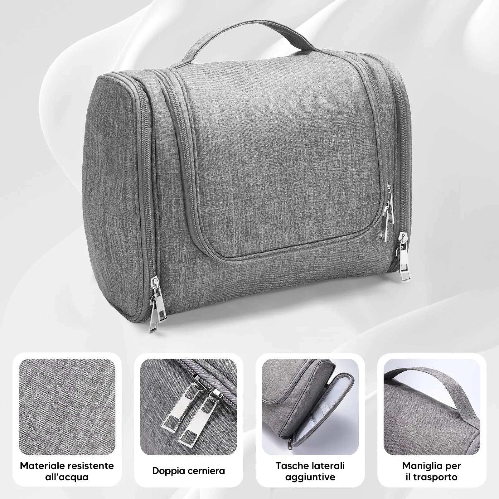 Voniobuy Beauty Case da Viaggio, Grande Borsa da Toilette da Appendere per donna e Uomo, 4 in 1 Beauty Case Impermeabile con Gancio Girevole - immagine 3