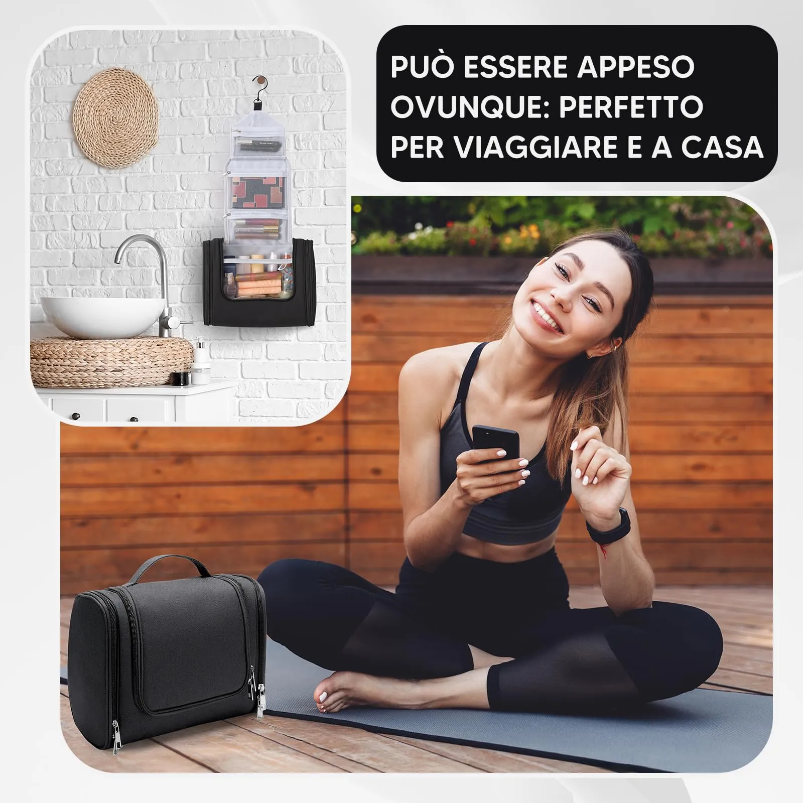 Voniobuy Beauty Case da Viaggio, Grande Borsa da Toilette da Appendere per donna e Uomo, 4 in 1 Beauty Case Impermeabile con Gancio Girevole - immagine 5