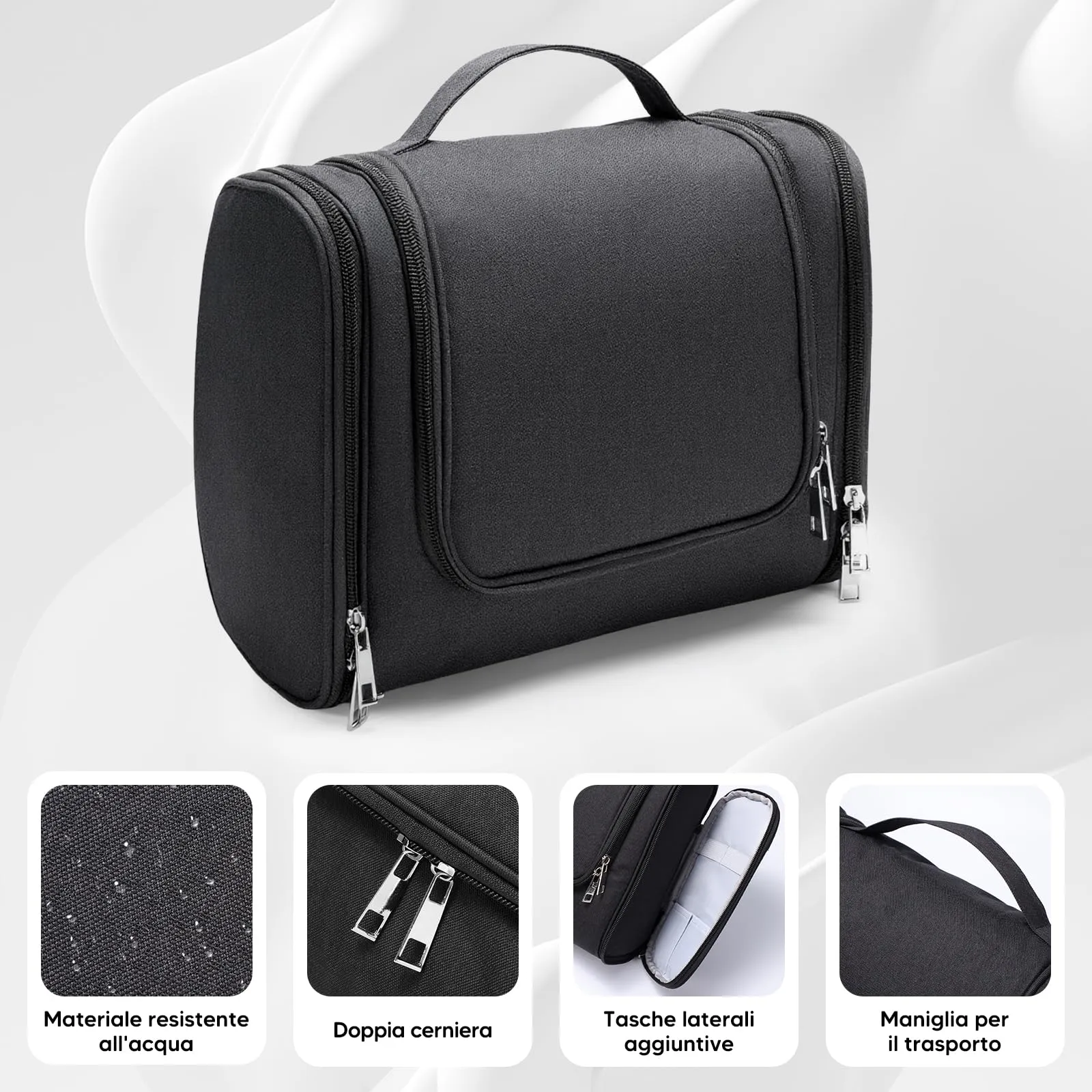 Voniobuy Beauty Case da Viaggio, Grande Borsa da Toilette da Appendere per donna e Uomo, 4 in 1 Beauty Case Impermeabile con Gancio Girevole - immagine 3