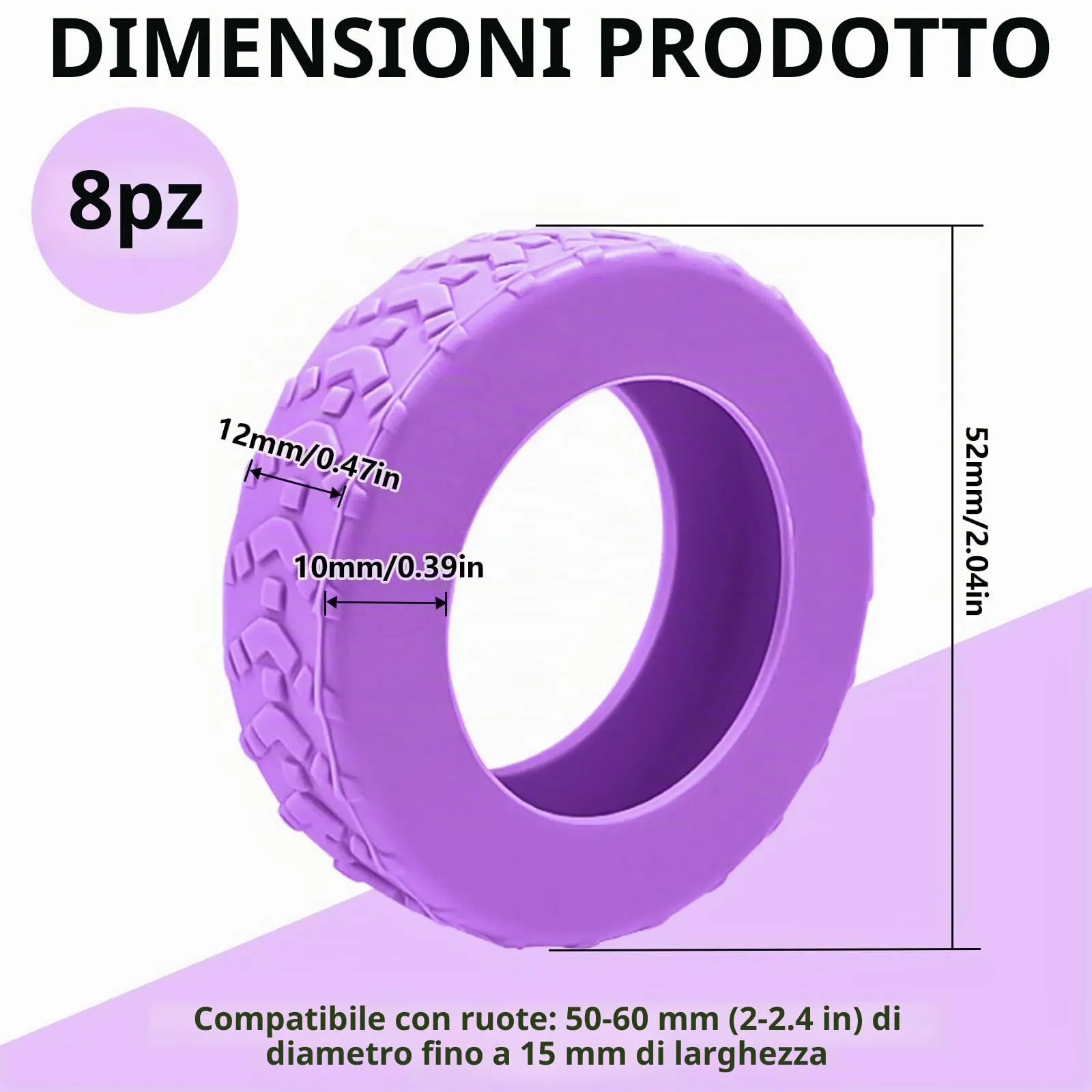 8 Copri Ruote Valigia in Silicone Viola - immagine 2
