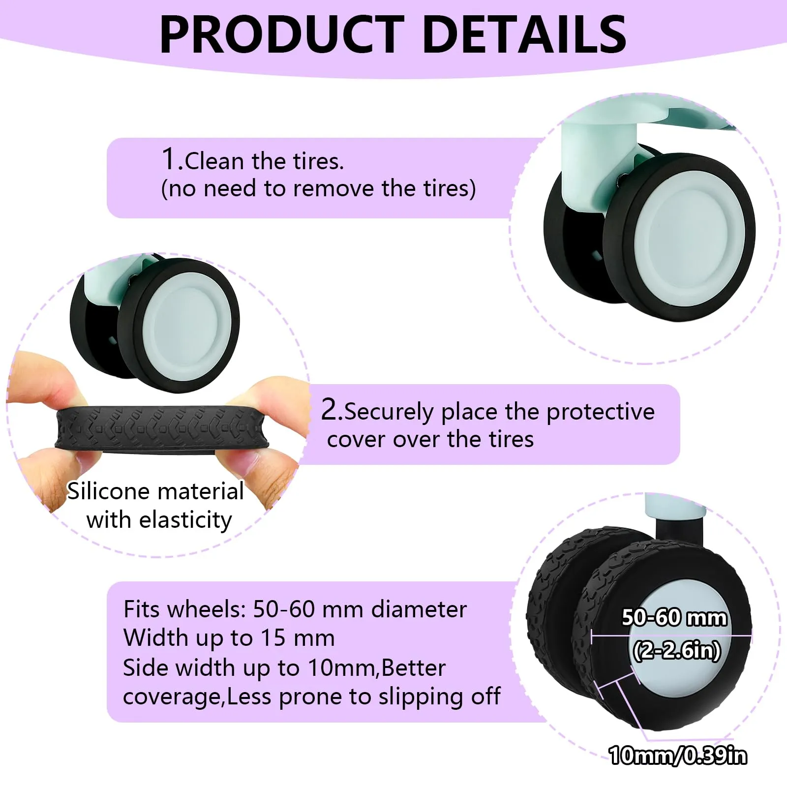 8 Copri Ruote Valigia in Silicone Viola - immagine 3