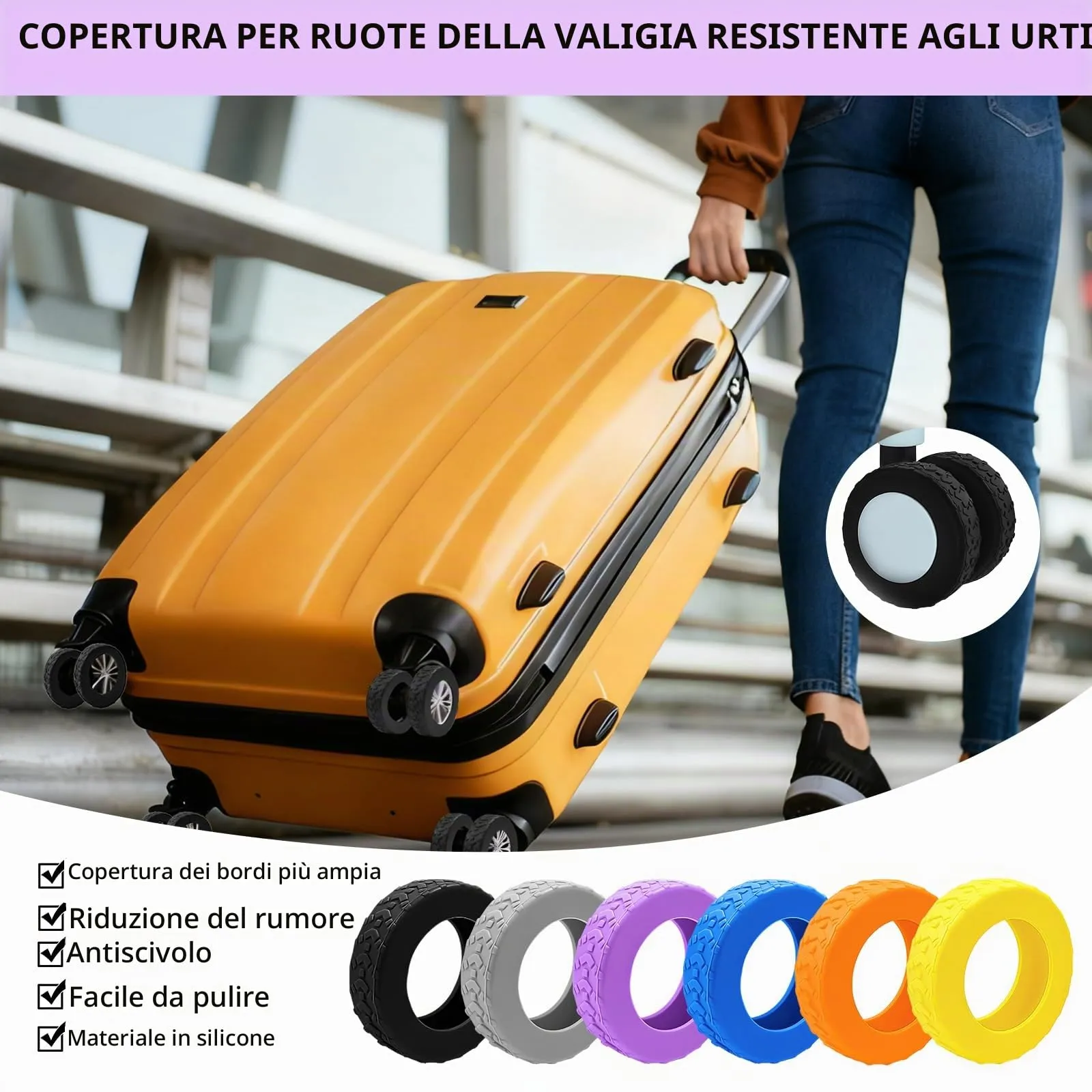 8 Copri Ruote Valigia in Silicone Viola - immagine 5