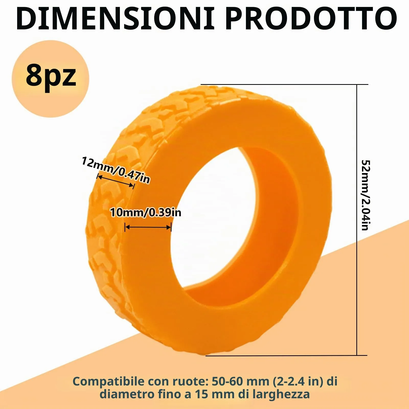 8 Copri Ruote Valigia in Silicone Arancione - immagine 2