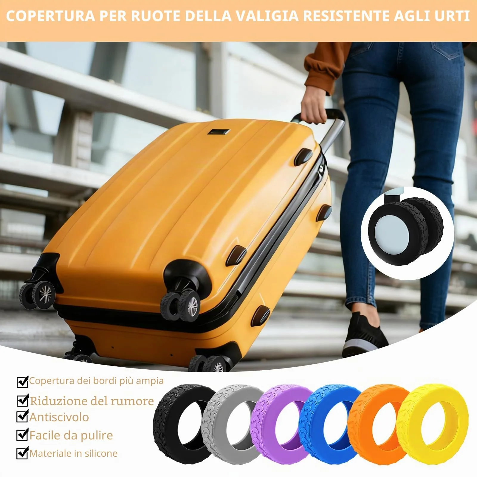 8 Copri Ruote Valigia in Silicone Arancione - immagine 5