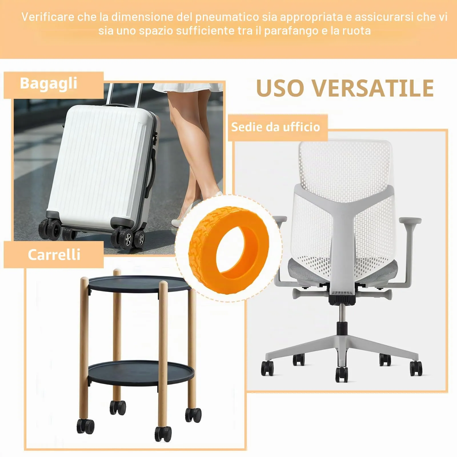 8 Copri Ruote Valigia in Silicone Arancione - immagine 7
