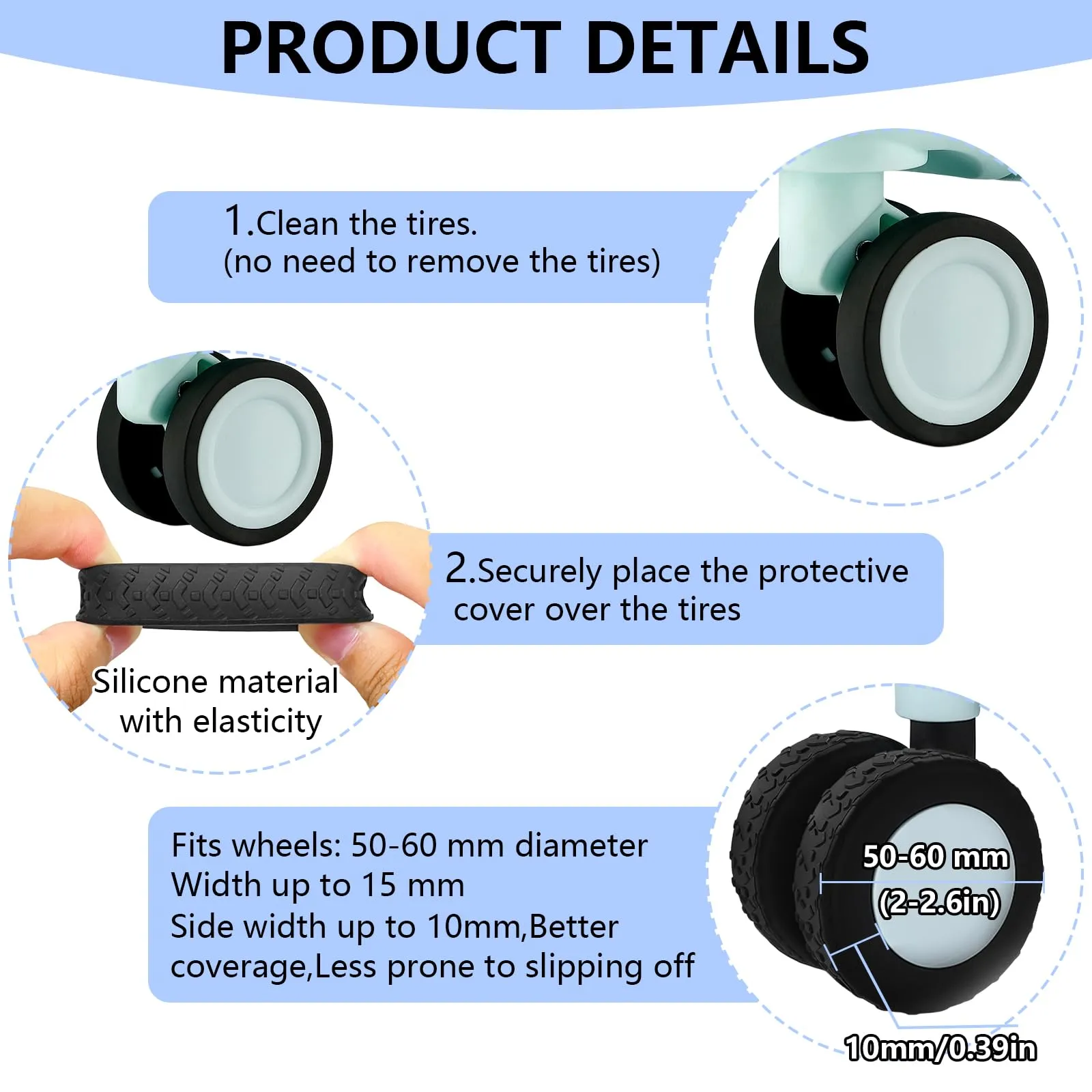 8 Copri Ruote Valigia in Silicone Blu - immagine 3