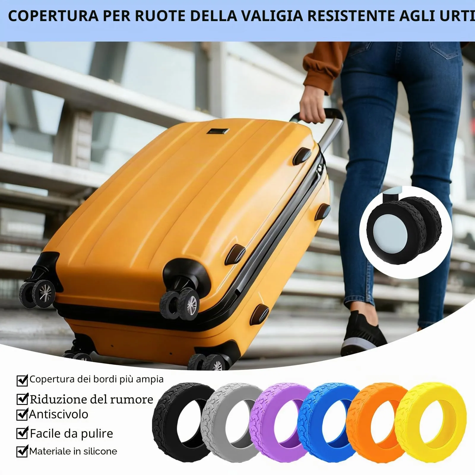 8 Copri Ruote Valigia in Silicone Blu - immagine 5