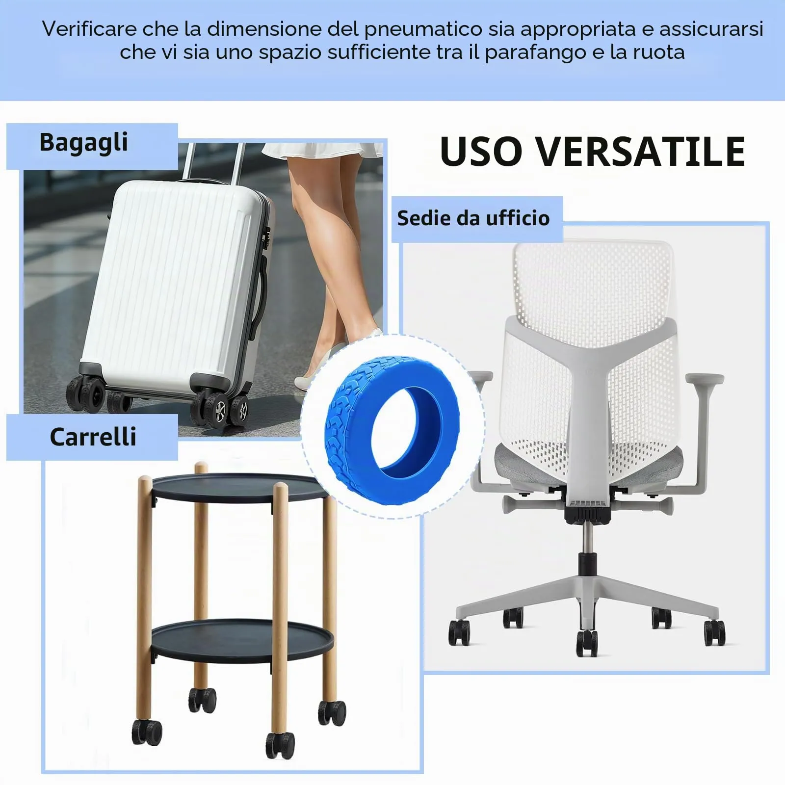 8 Copri Ruote Valigia in Silicone Blu - immagine 7