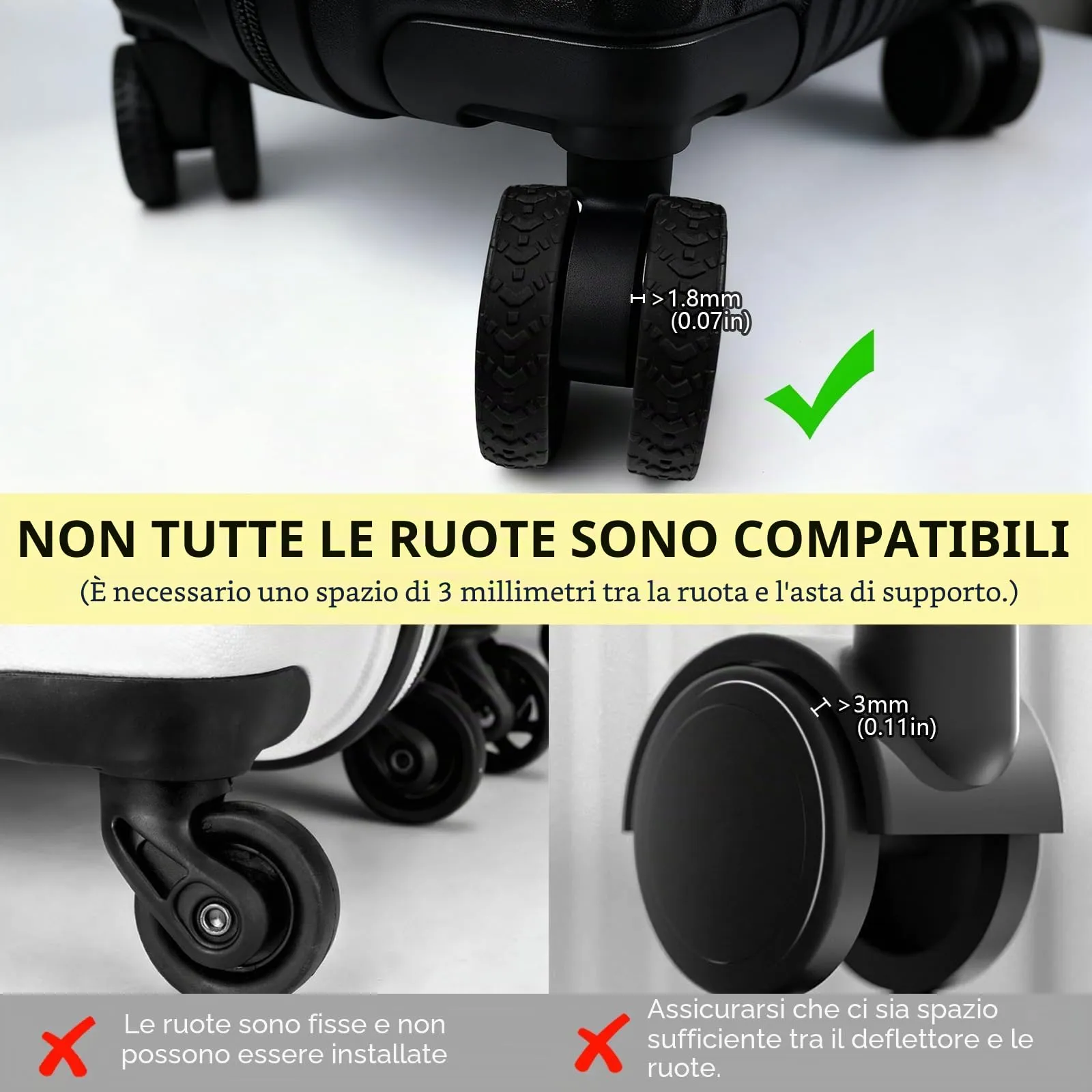 8 Copri Ruote Valigia in Silicone Giallo - immagine 4