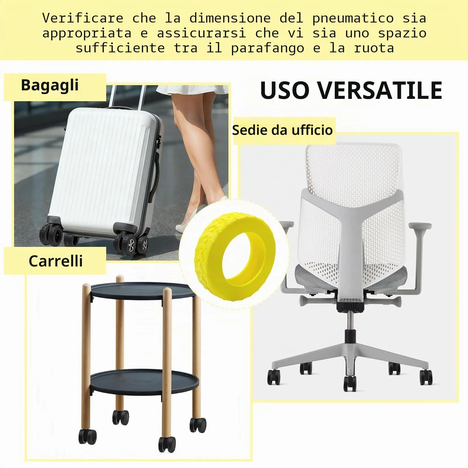 8 Copri Ruote Valigia in Silicone Giallo - immagine 7