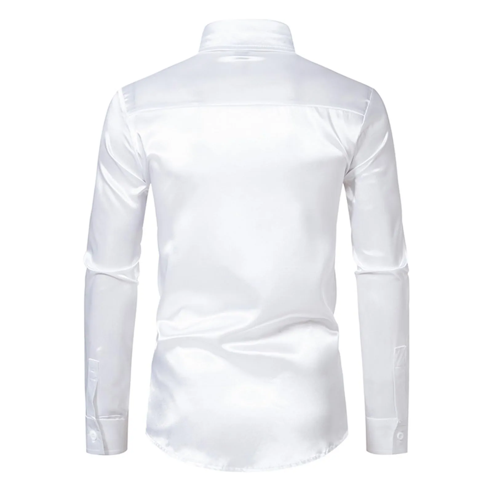 VEMOW Camicia Elegante Uomo in Seta Simile a Raso Lucida - A Bottoni a Maniche Lunghe Slim Fit, Top per Nightclub, Feste, Disco e Prom(1A-White, M) - immagine 5