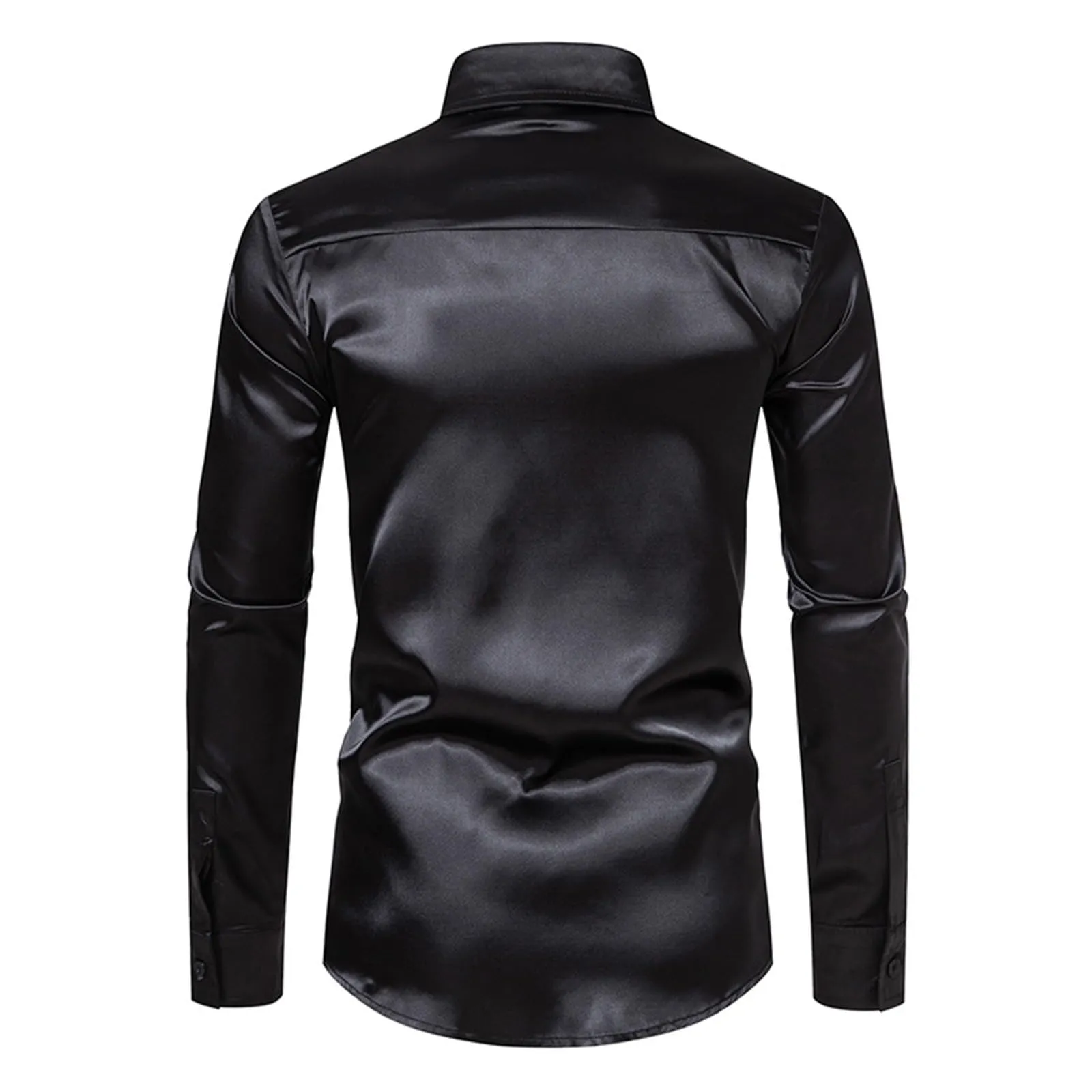 VEMOW Camicia Elegante Uomo in Seta Simile a Raso Lucida - A Bottoni a Maniche Lunghe Slim Fit, Top per Nightclub, Feste, Disco e Prom(1A-Black, XL) - immagine 4