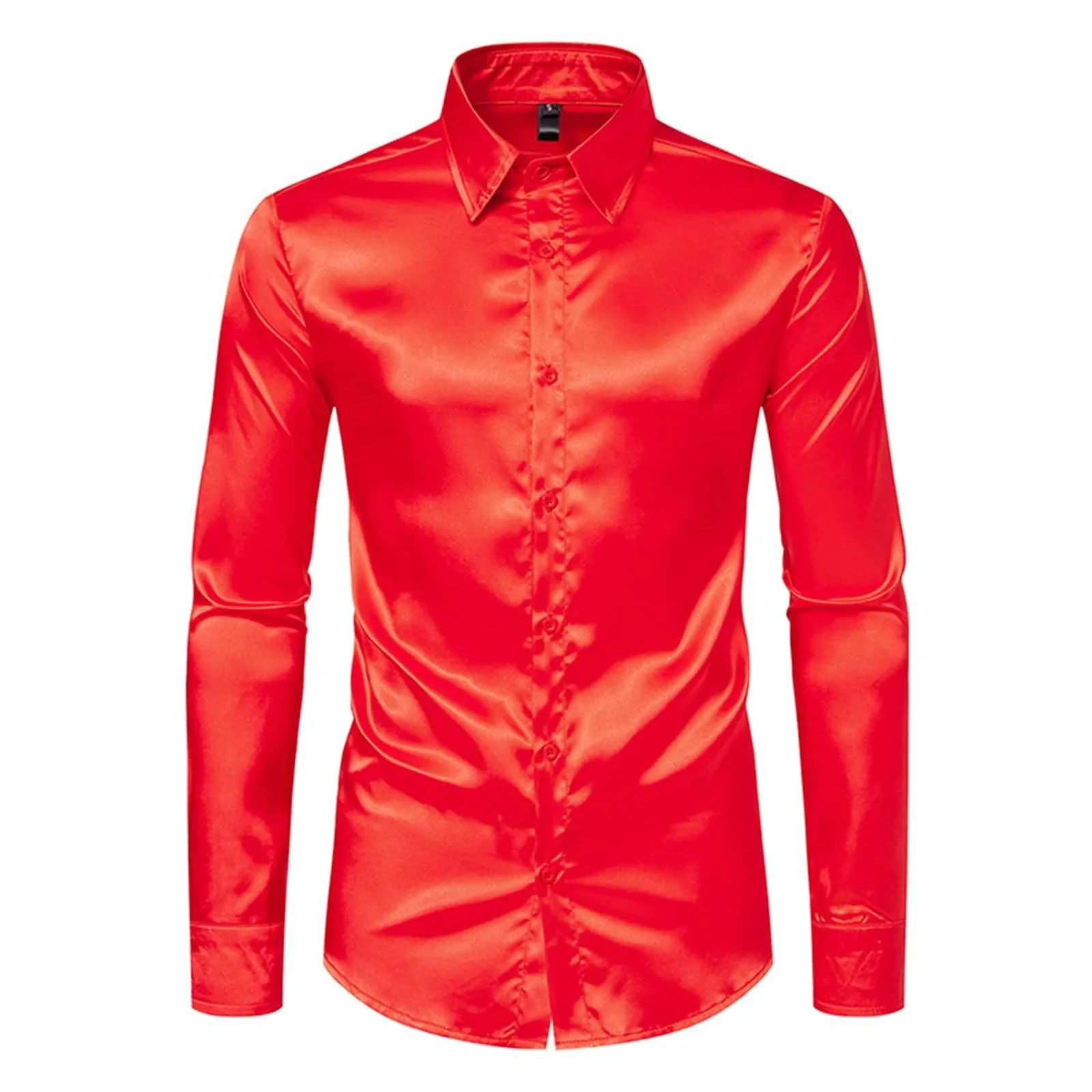 VEMOW Camicia Elegante Uomo in Seta Simile a Raso Lucida - A Bottoni a Maniche Lunghe Slim Fit, Top per Nightclub, Feste, Disco e Prom(1A-Red, XXL) - immagine 3