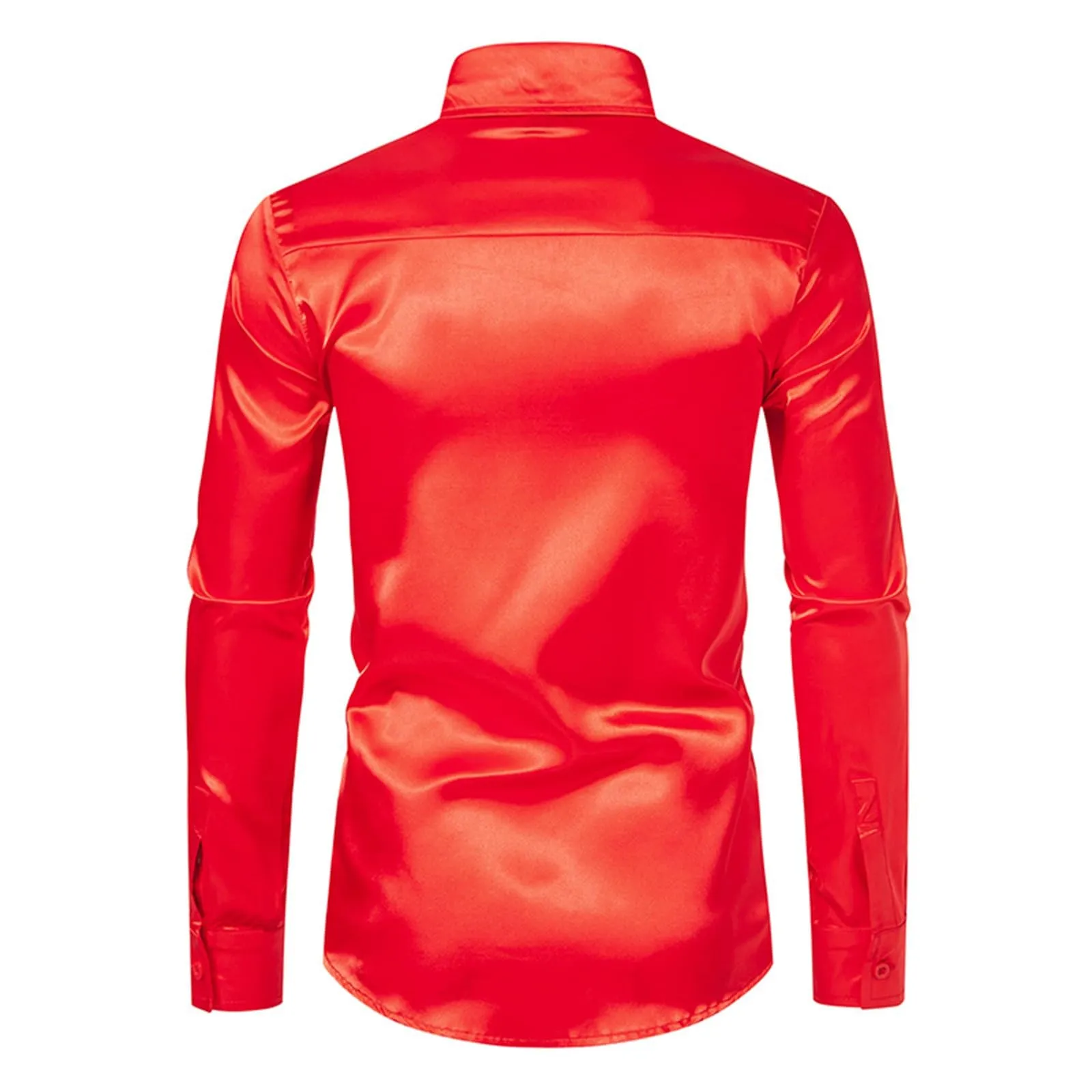 VEMOW Camicia Elegante Uomo in Seta Simile a Raso Lucida - A Bottoni a Maniche Lunghe Slim Fit, Top per Nightclub, Feste, Disco e Prom(1A-Red, XL) - immagine 5