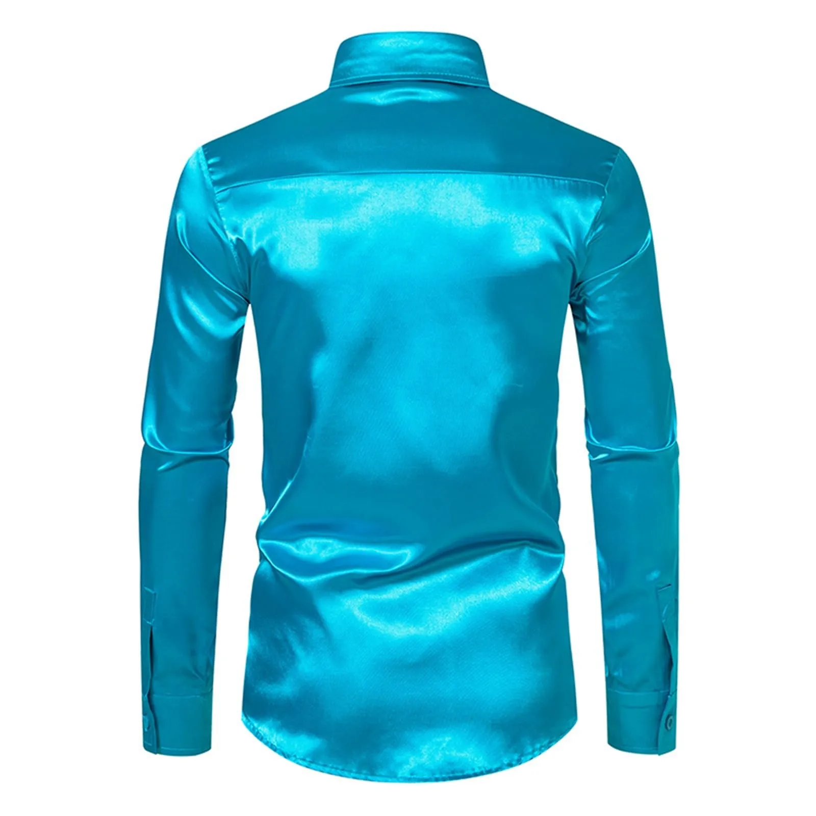 VEMOW Camicia Elegante Uomo in Seta Simile a Raso Lucida - A Bottoni a Maniche Lunghe Slim Fit, Top per Nightclub, Feste, Disco e Prom(1A-Blue, M) - immagine 4