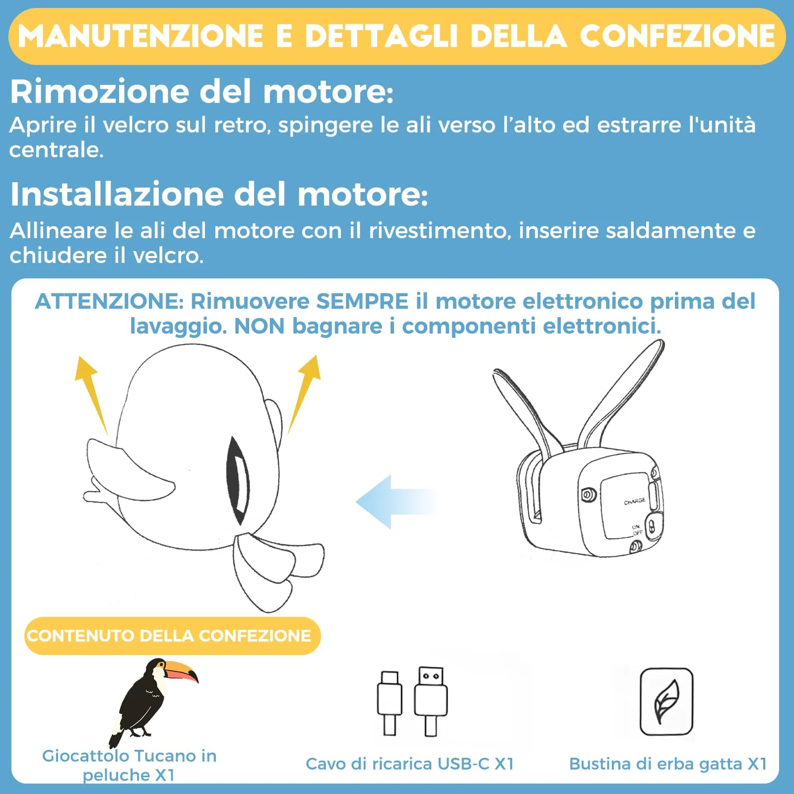 Iriisy Uccello Interattivo per Gatti Gioco per Gatto Giochi per Gatti Uccellino con Sensore di Movimento Resistente Ricaricabile USB-C, con Erba Gatta (Nero) - immagine 3