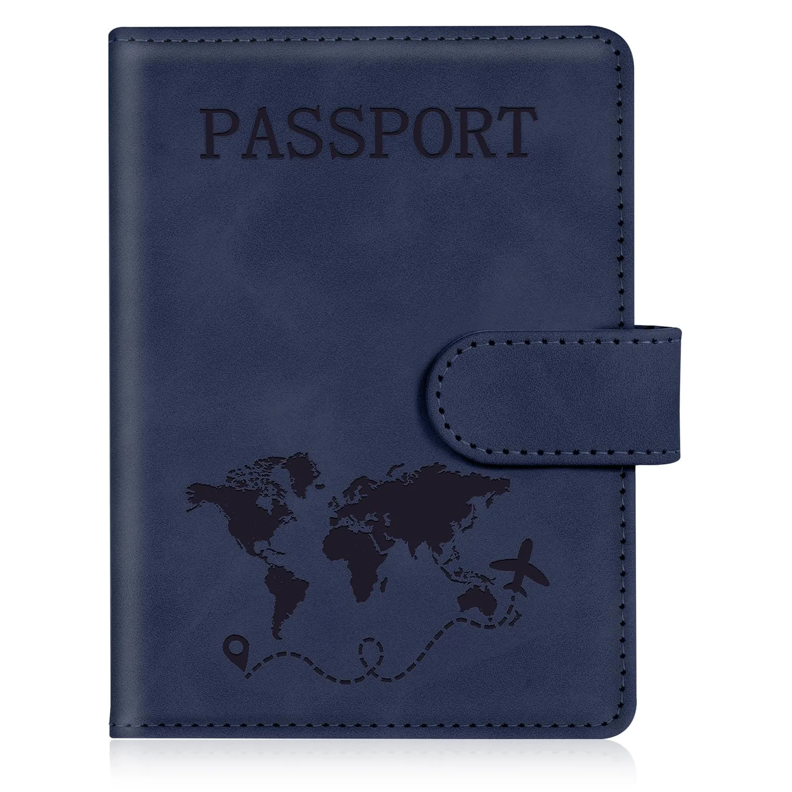 AOOTE Copertina per Passaporto, Porta Passaporto da Viaggio, Porta Passaporti Portatile con Blocco RFID, Pelle PU, Donna e Uomo, per Carte di Credito, D'Identità e Documenti di Viaggio, Blu Scuro - immagine 1