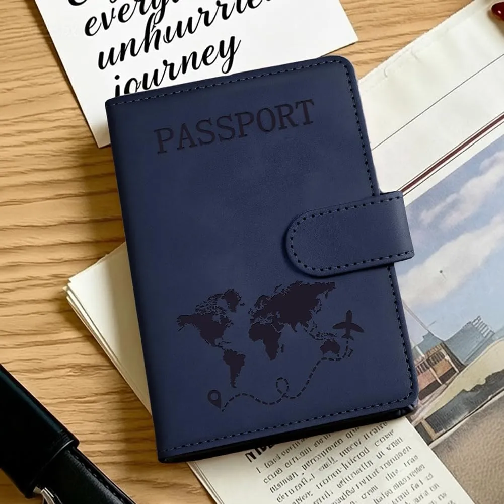 AOOTE Copertina per Passaporto, Porta Passaporto da Viaggio, Porta Passaporti Portatile con Blocco RFID, Pelle PU, Donna e Uomo, per Carte di Credito, D'Identità e Documenti di Viaggio, Blu Scuro - immagine 7