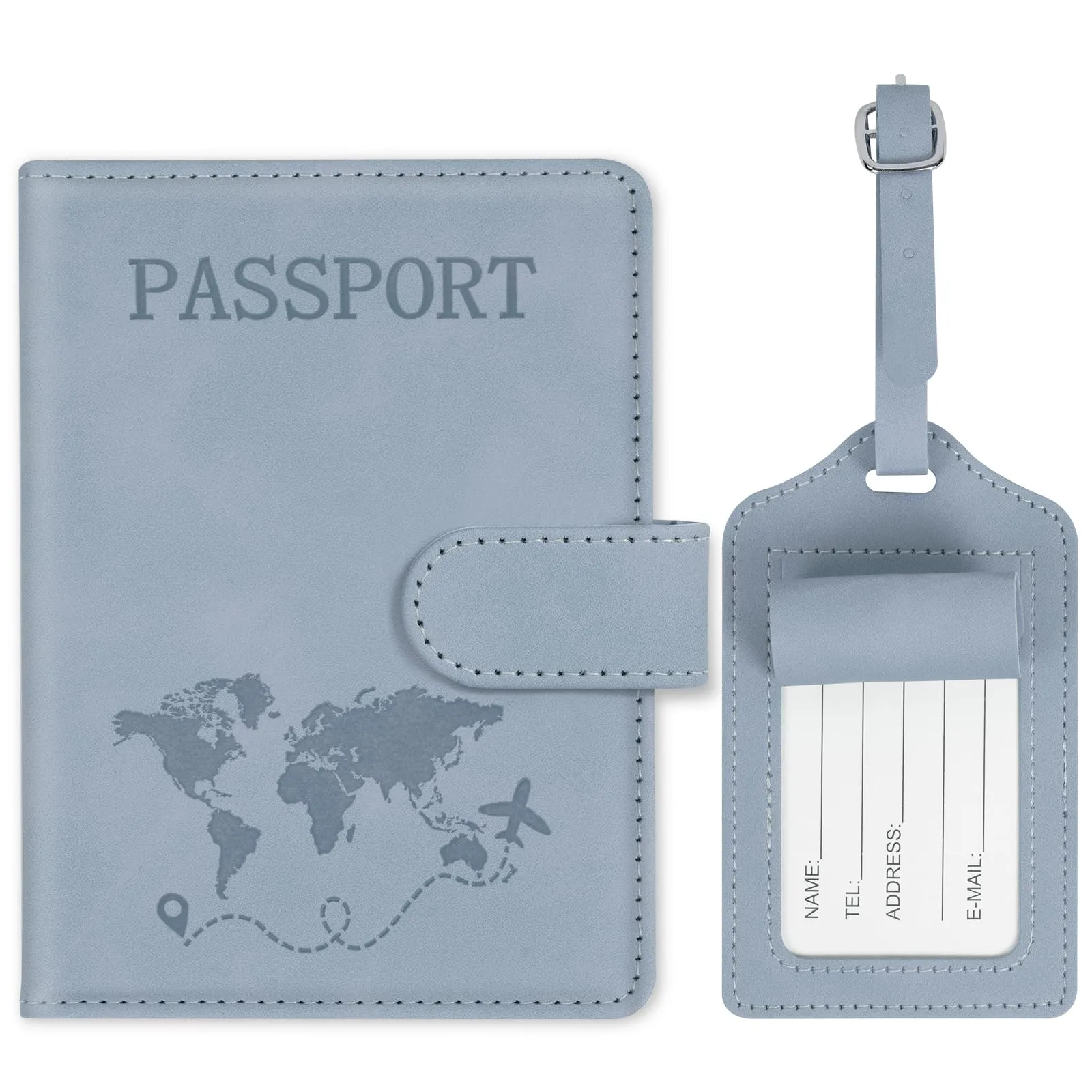 AOOTE Copertina per Passaporto, Porta Passaporto da Viaggio e Etichetta Valigia Aereo, Porta Passaporti Portatile con Blocco RFID, per Carte di Credito, D'Identità e Documenti di Viaggio, Blu - immagine 1