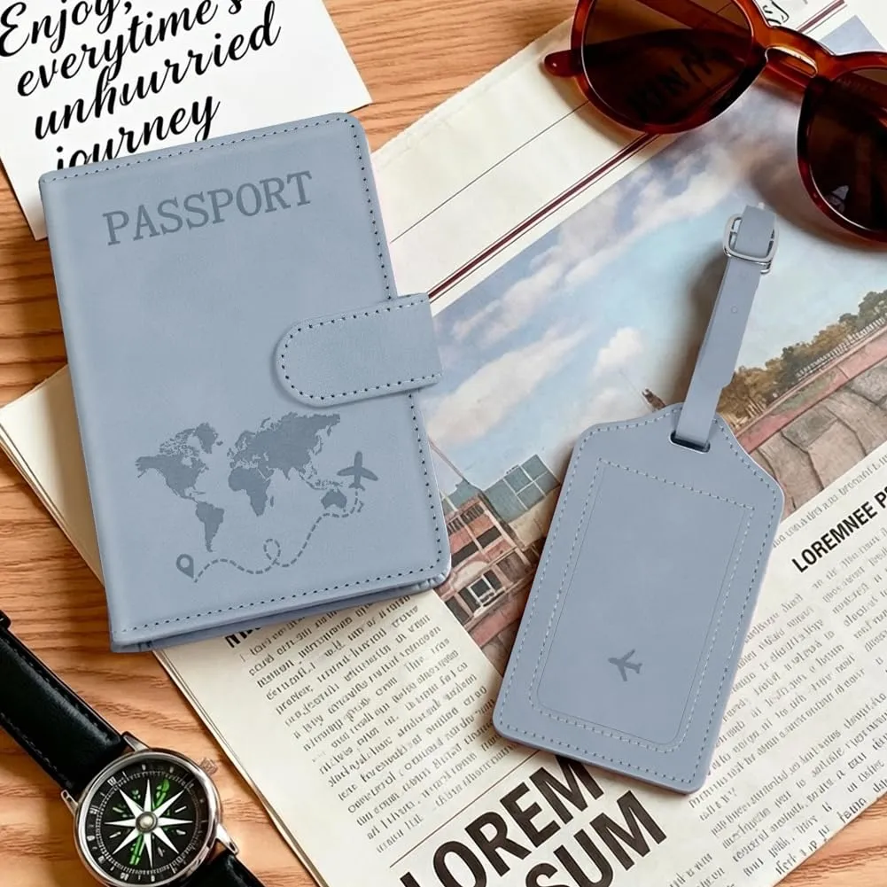 AOOTE Copertina per Passaporto, Porta Passaporto da Viaggio e Etichetta Valigia Aereo, Porta Passaporti Portatile con Blocco RFID, per Carte di Credito, D'Identità e Documenti di Viaggio, Blu - immagine 7