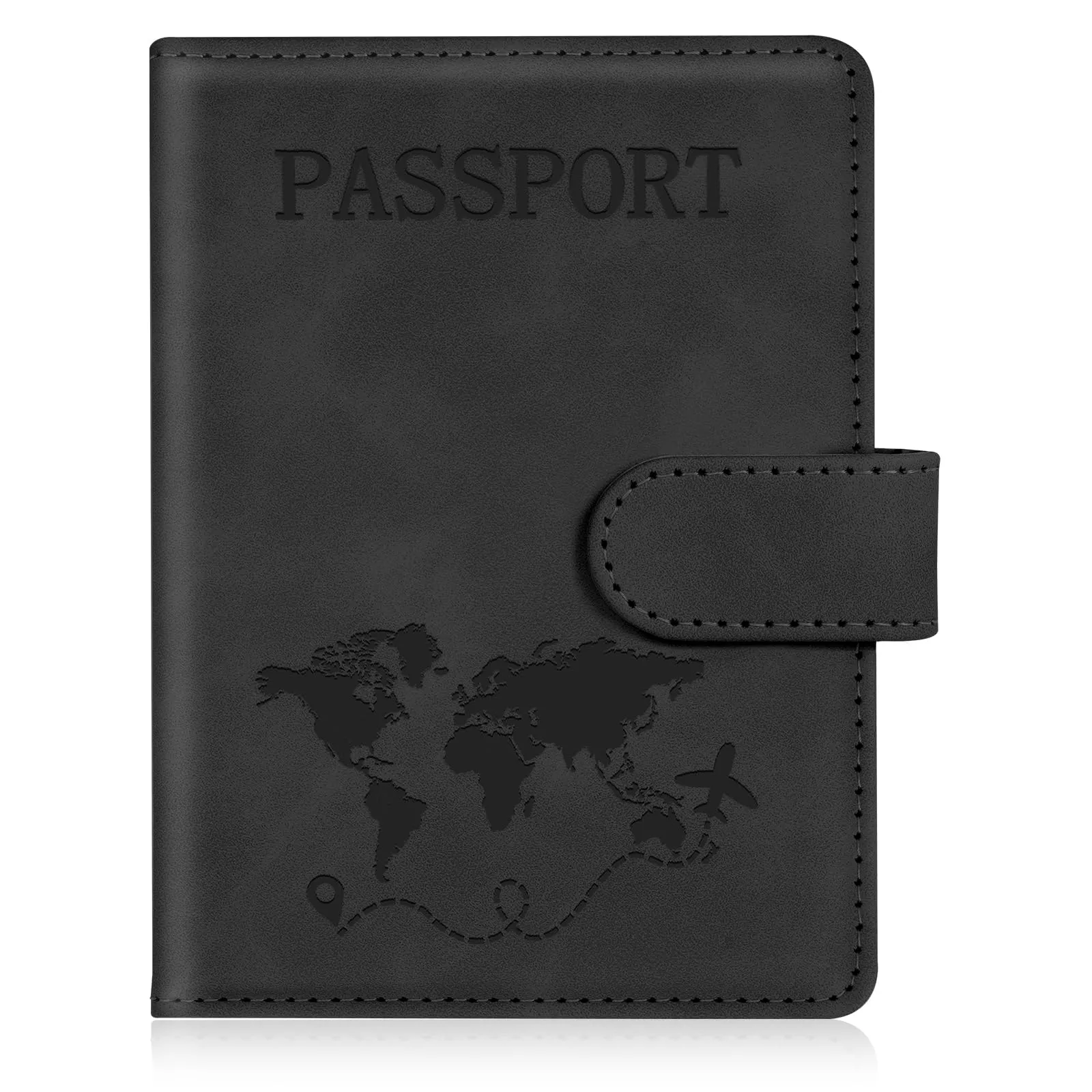 AOOTE Copertina per Passaporto, Porta Passaporto da Viaggio, Porta Passaporti Portatile con Blocco RFID, Pelle PU, Donna e Uomo, per Carte di Credito, D'Identità e Documenti di Viaggio, Nero - immagine 1