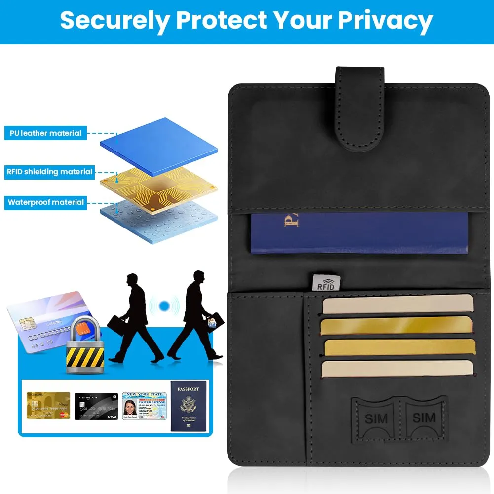 AOOTE Copertina per Passaporto, Porta Passaporto da Viaggio, Porta Passaporti Portatile con Blocco RFID, Pelle PU, Donna e Uomo, per Carte di Credito, D'Identità e Documenti di Viaggio, Nero - immagine 4