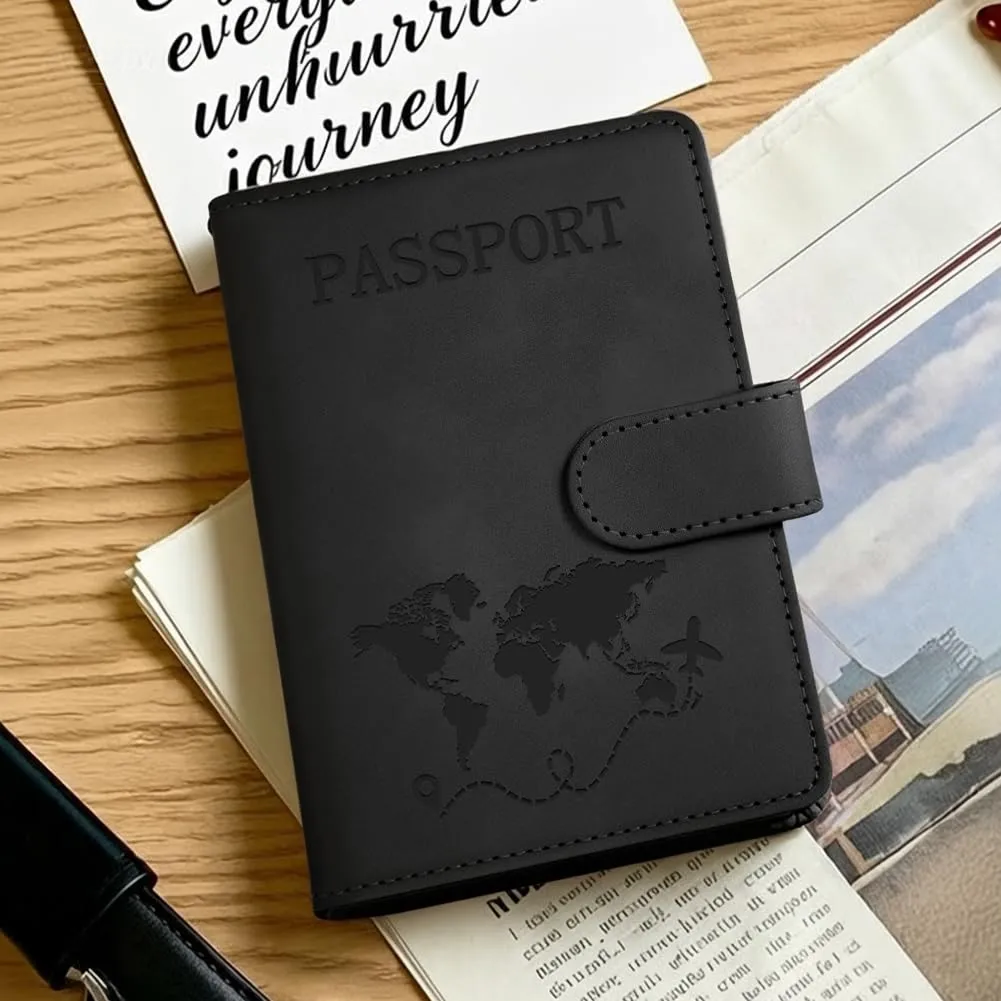 AOOTE Copertina per Passaporto, Porta Passaporto da Viaggio, Porta Passaporti Portatile con Blocco RFID, Pelle PU, Donna e Uomo, per Carte di Credito, D'Identità e Documenti di Viaggio, Nero - immagine 7