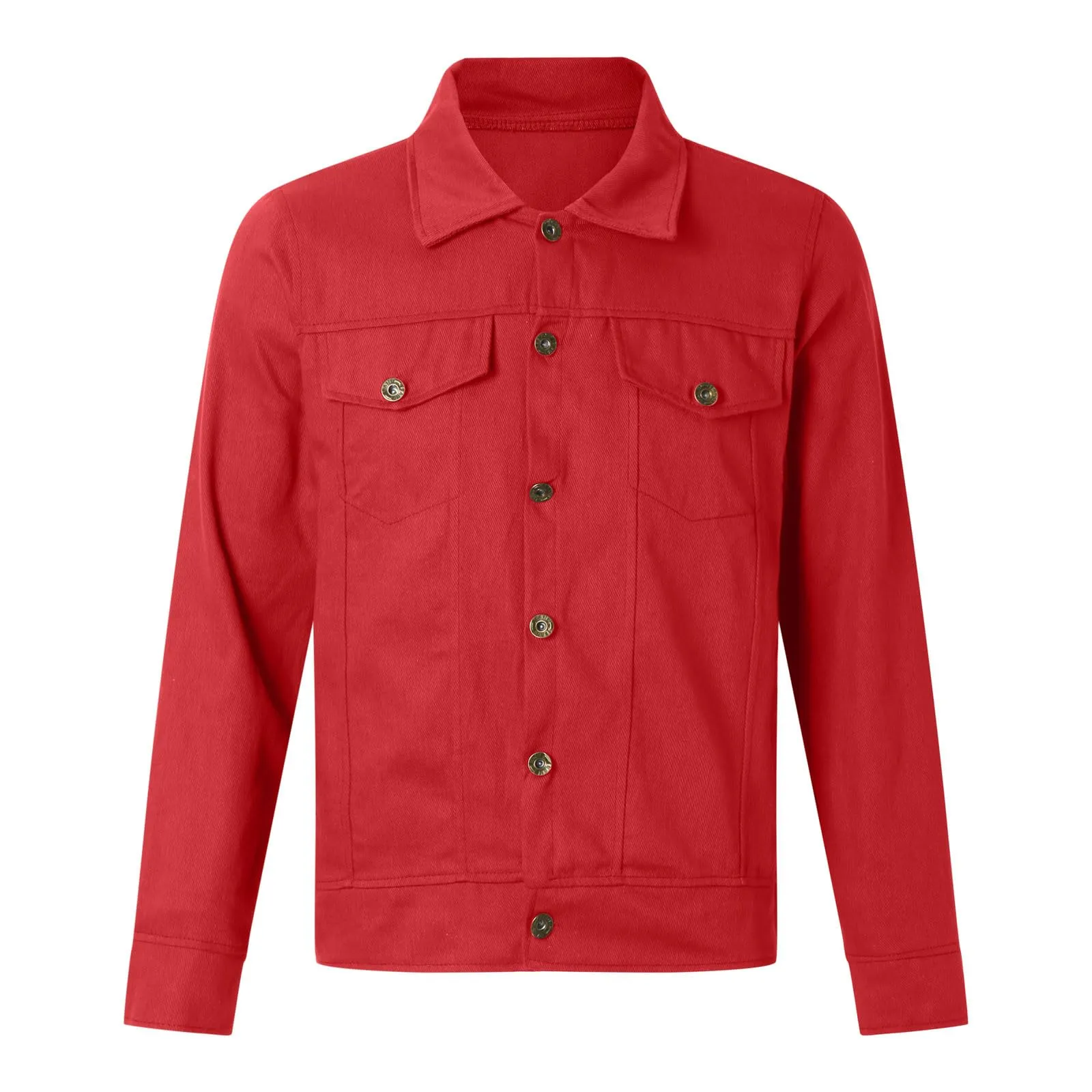 Duohropke Camicia da Uomo in Denim, a Maniche Lunghe, con Tasche, Stile Sfrangiato, Slim Fit, Denim Top, Camicia di Jeans, Camicetta da Uomo, Regular Fit, 01 rosso., 3XL - immagine 3