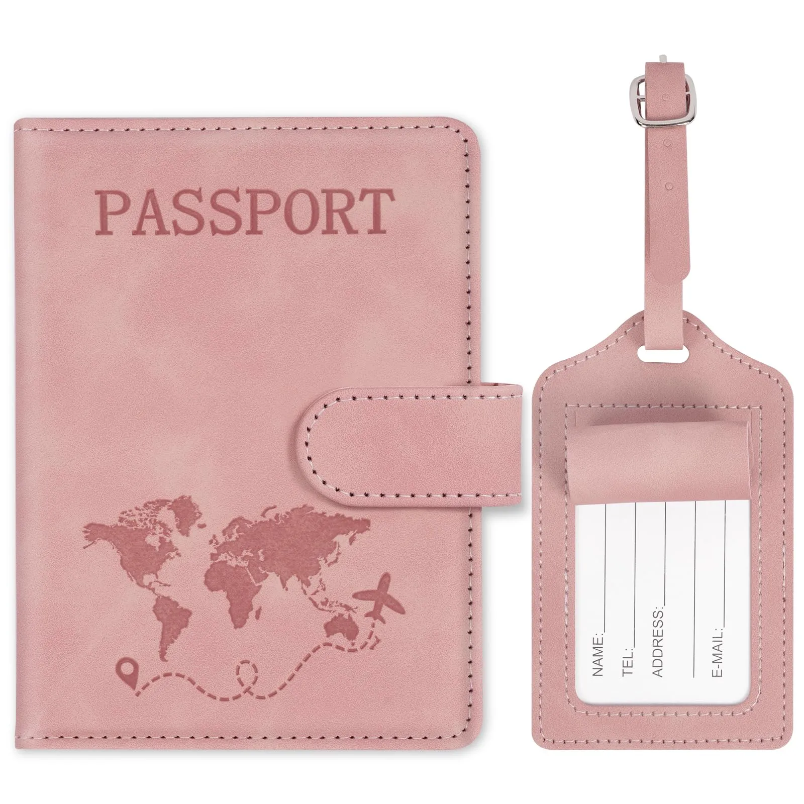 AOOTE Copertina per Passaporto, Porta Passaporto da Viaggio e Etichetta Valigia Aereo, Porta Passaporti Portatile con Blocco RFID, per Carte di Credito, D'Identità e Documenti di Viaggio, Rosa - immagine 1