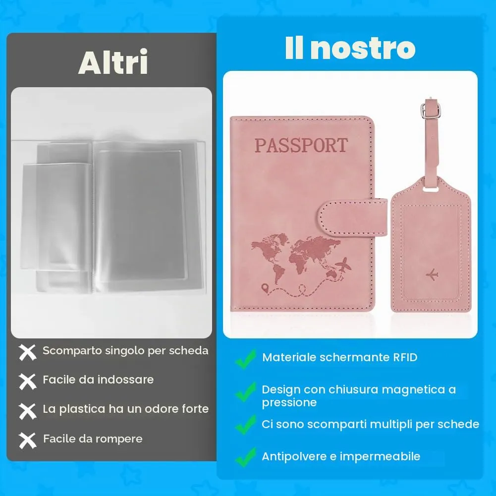 AOOTE Copertina per Passaporto, Porta Passaporto da Viaggio e Etichetta Valigia Aereo, Porta Passaporti Portatile con Blocco RFID, per Carte di Credito, D'Identità e Documenti di Viaggio, Rosa - immagine 3