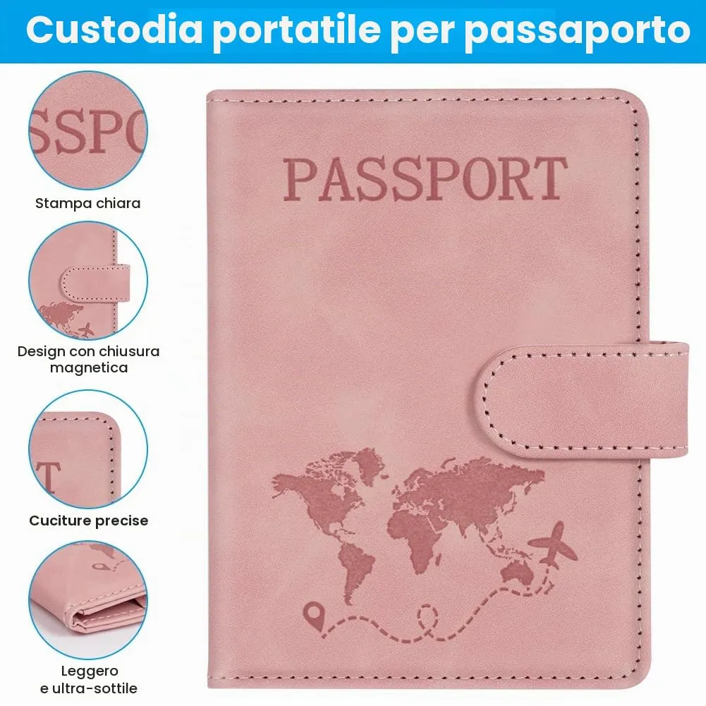 AOOTE Copertina per Passaporto, Porta Passaporto da Viaggio e Etichetta Valigia Aereo, Porta Passaporti Portatile con Blocco RFID, per Carte di Credito, D'Identità e Documenti di Viaggio, Rosa - immagine 5