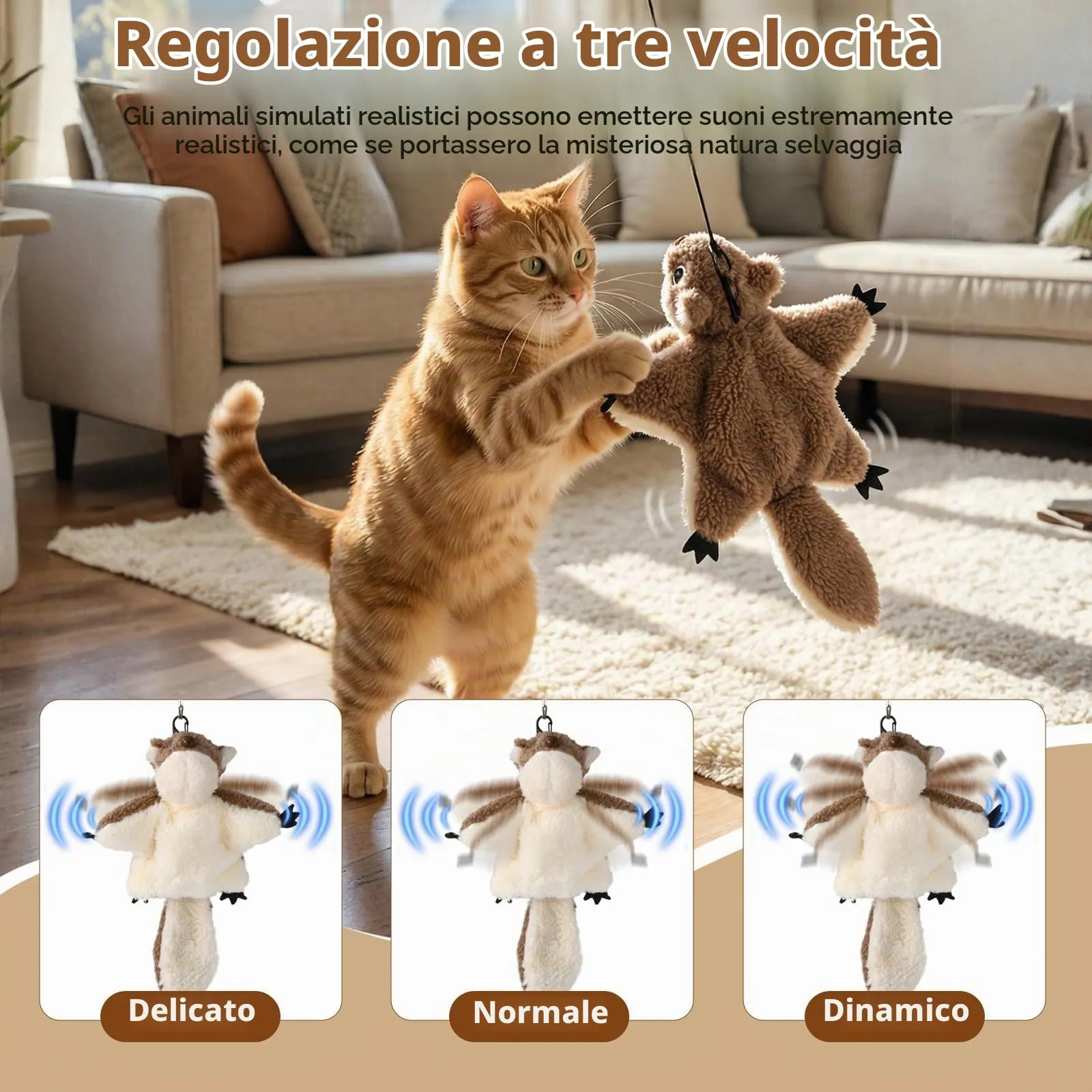 Mapille Uccello Giocattolo per Gatti che Sbatte con Erba Gatta, Telecomando, Interactive Chirping Bird Cat Toy, Gioco Gatto Uccellino Che Vola, Giochi Interattivi Per Gatti (Petauro dello zucchero) - immagine 4