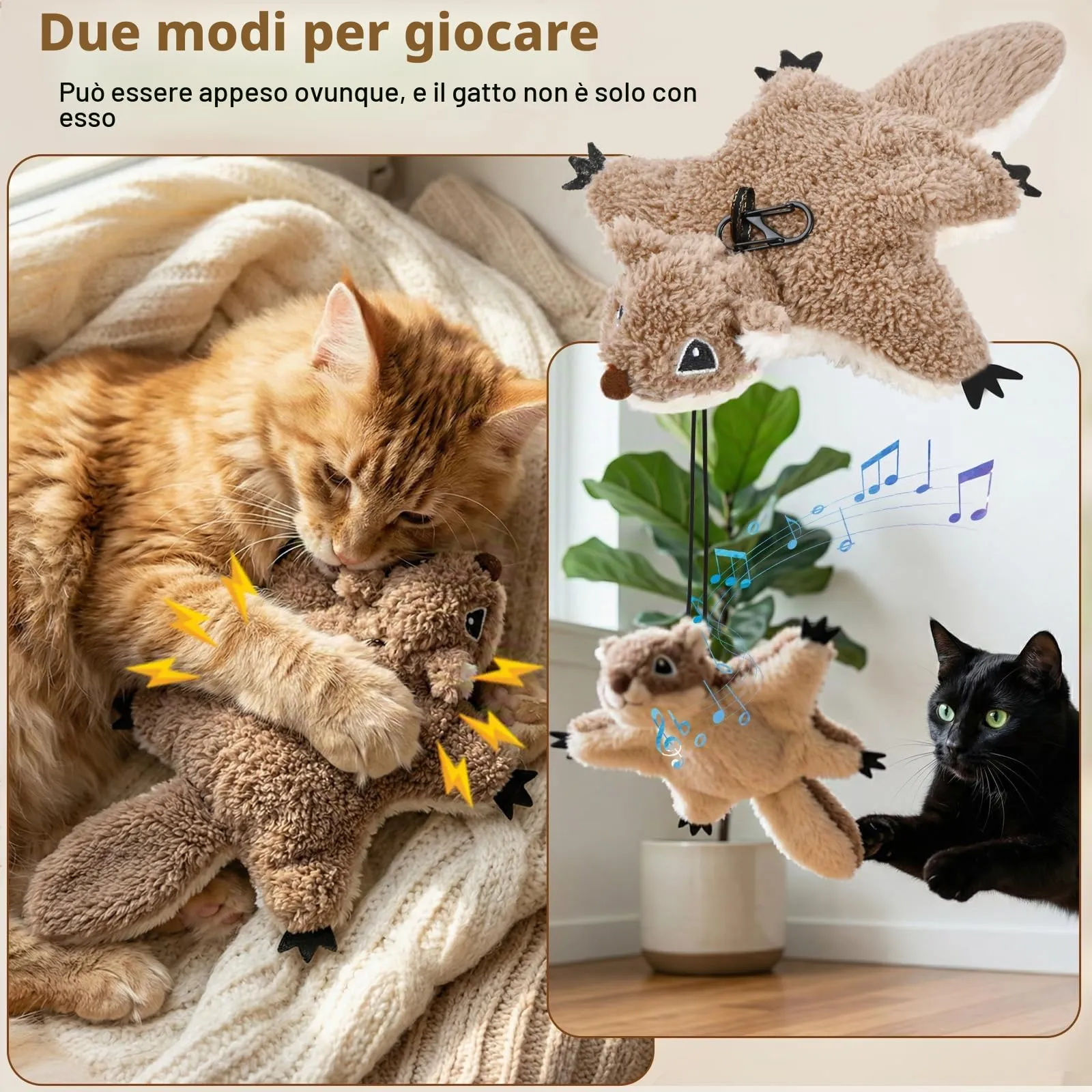 Mapille Uccello Giocattolo per Gatti che Sbatte con Erba Gatta, Telecomando, Interactive Chirping Bird Cat Toy, Gioco Gatto Uccellino Che Vola, Giochi Interattivi Per Gatti (Petauro dello zucchero) - immagine 6