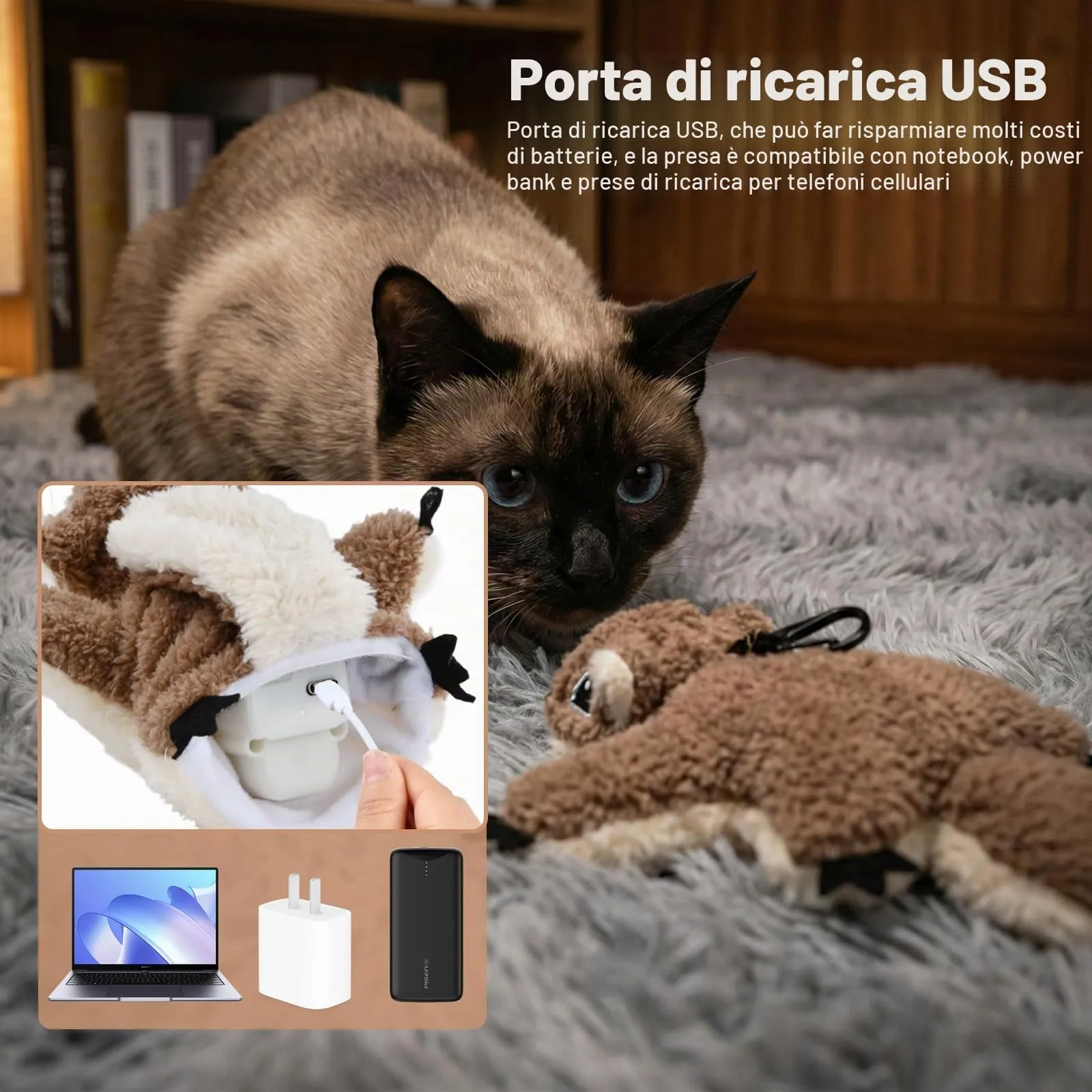 Mapille Uccello Giocattolo per Gatti che Sbatte con Erba Gatta, Telecomando, Interactive Chirping Bird Cat Toy, Gioco Gatto Uccellino Che Vola, Giochi Interattivi Per Gatti (Petauro dello zucchero) - immagine 7