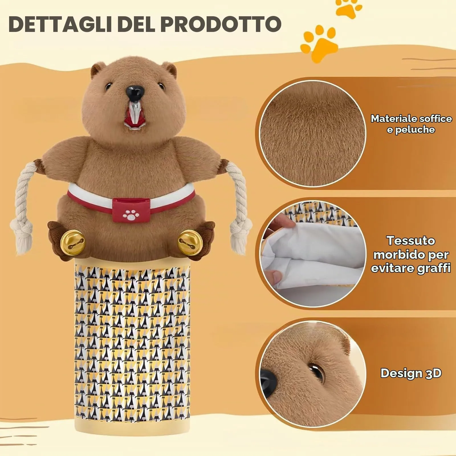 Marionetta interattiva per gatto - Marionette da lotta per gatti - Giocattolo di lotta per gatto - Con campanellino per allenamento e esercizio - Marrone - immagine 3