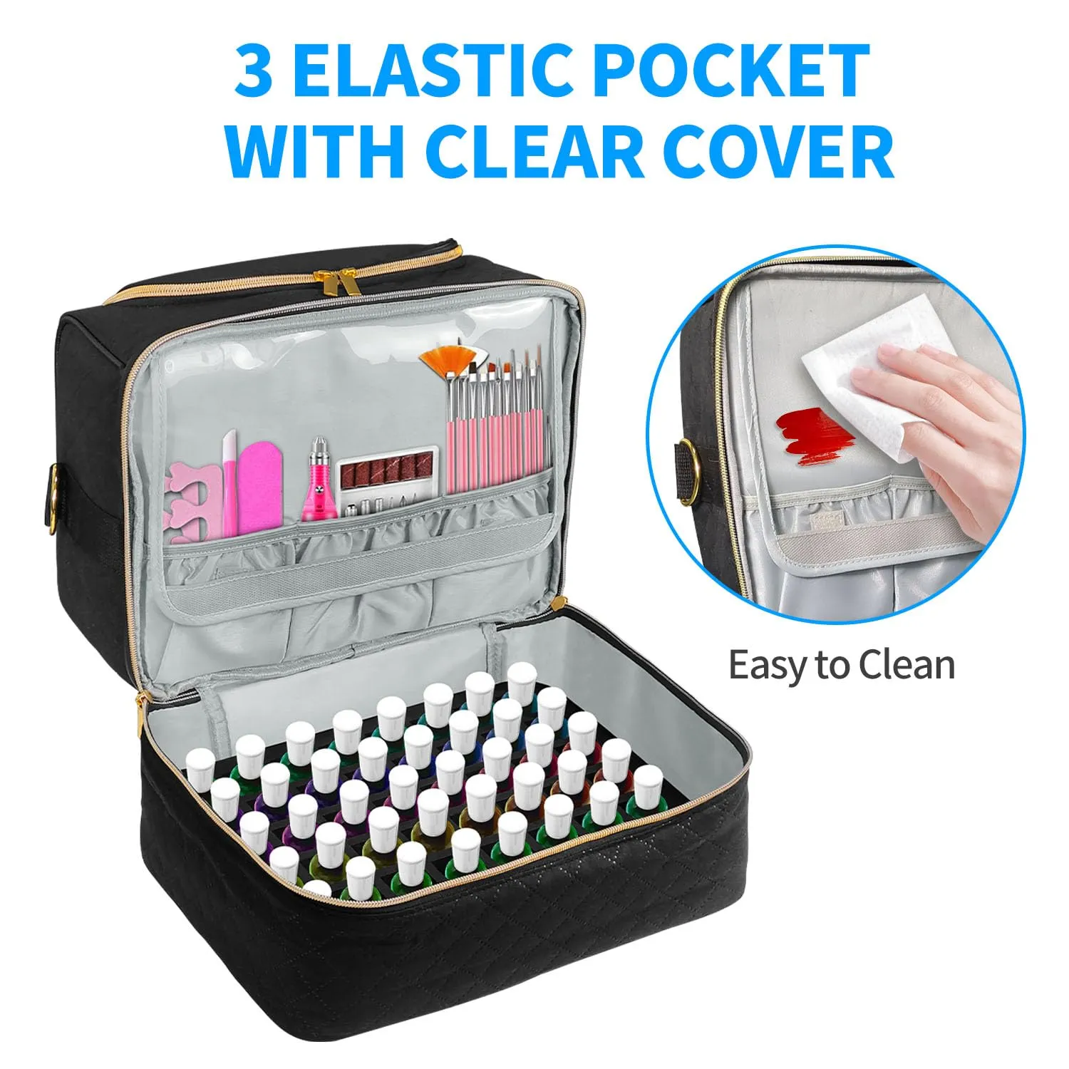 BOHEMIABY Custodia Organizer per Smalto per Unghie, Borsa di Stoccaggio per Smalto a Doppio Strato, Capacità: 30 Flaconi (15 ml - 0,5 Fl. Oz) & Lampada, Custodia per Smalto con Divisore Regolabile per - immagine 4