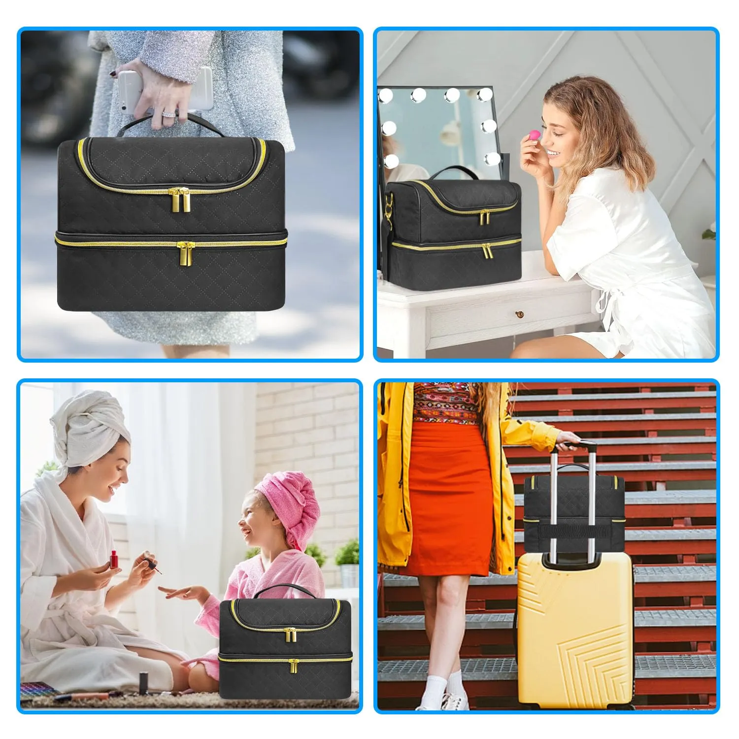 BOHEMIABY Custodia Organizer per Smalto per Unghie, Borsa di Stoccaggio per Smalto a Doppio Strato, Capacità: 30 Flaconi (15 ml - 0,5 Fl. Oz) & Lampada, Custodia per Smalto con Divisore Regolabile per - immagine 6