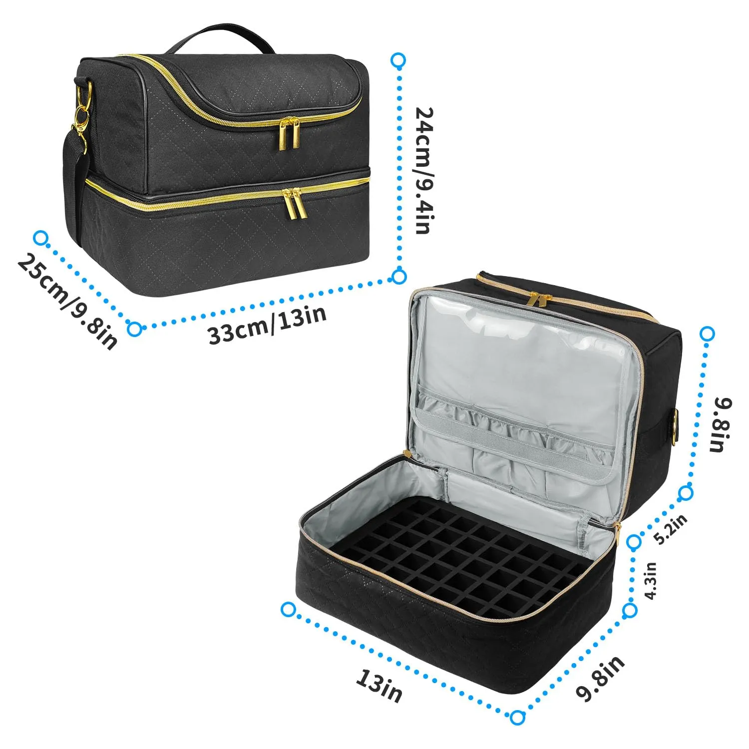 BOHEMIABY Custodia Organizer per Smalto per Unghie, Borsa di Stoccaggio per Smalto a Doppio Strato, Capacità: 30 Flaconi (15 ml - 0,5 Fl. Oz) & Lampada, Custodia per Smalto con Divisore Regolabile per - immagine 7