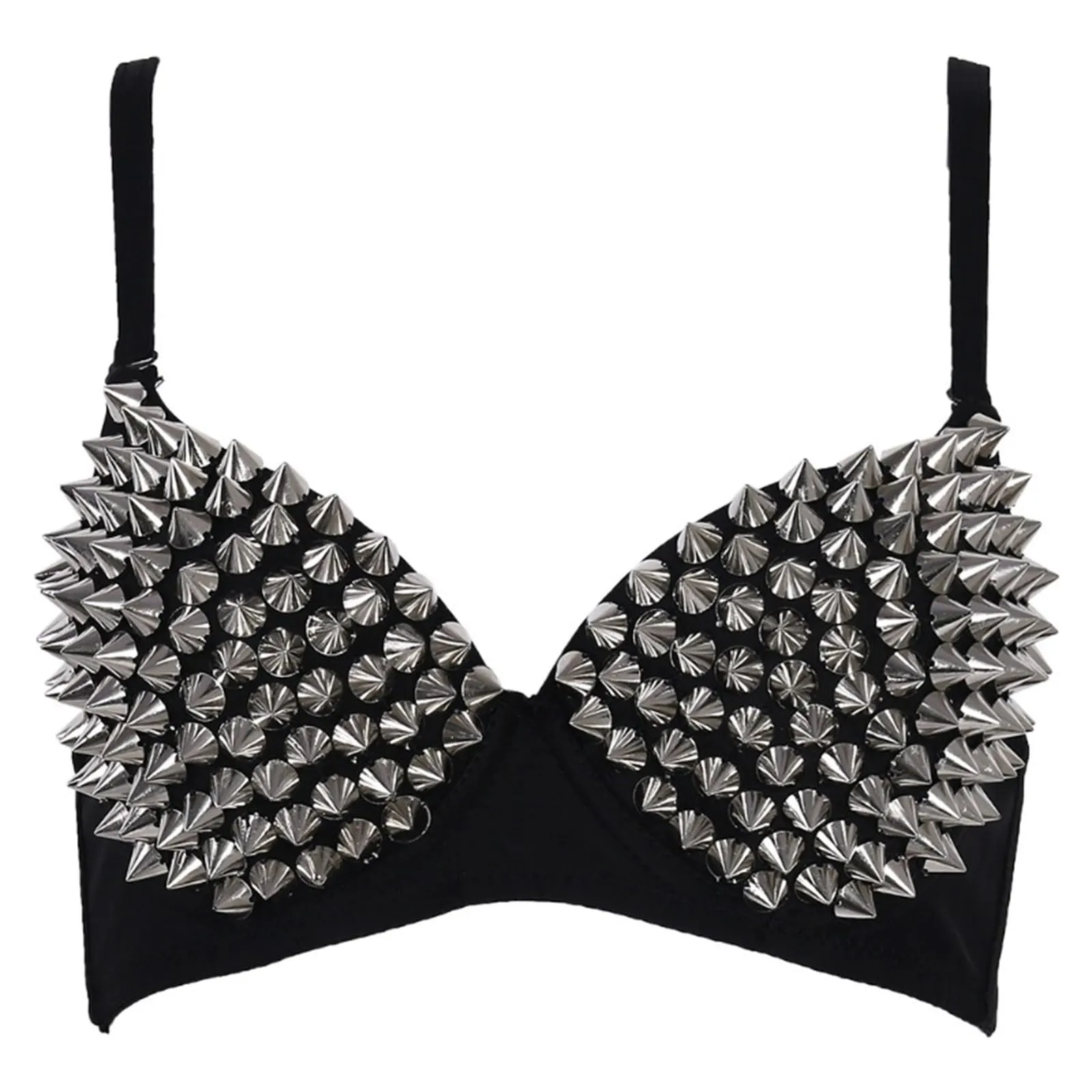 Sexy Reggiseno Interamente Ricco di Borchie da Ballo Reggiseno da Ballo da Donna Push Up Reggiseno da Donna per Costumi da Notte Club Stile Metallico Punk Bralette con Spalline Regolabili Biancheria - immagine 2