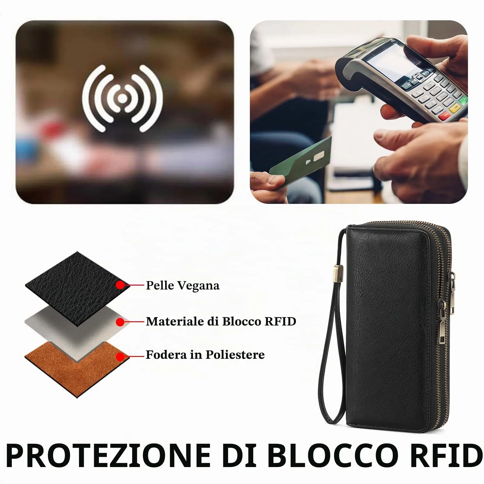 SENDEFN Portafoglio Donna Grande, Portamonete RFID con Doppia Cerniera, Porta Carte in Pelle Vegana, Borsellino Donna con Wristlet Rimovibile e 36 Scomparti per Carte - immagine 5