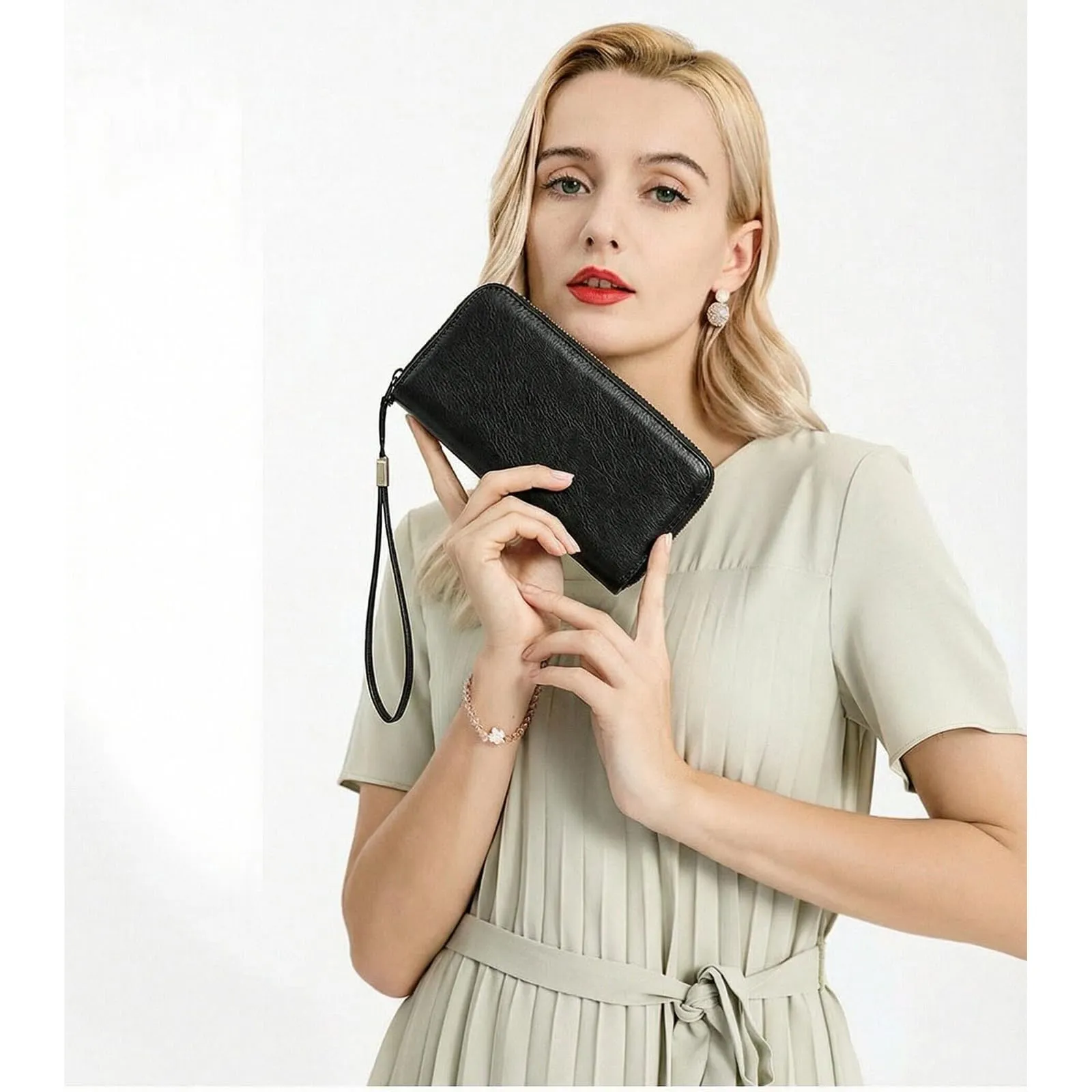 SENDEFN Portafoglio Donna Grande, Portamonete RFID con Doppia Cerniera, Porta Carte in Pelle Vegana, Borsellino Donna con Wristlet Rimovibile e 36 Scomparti per Carte - immagine 7