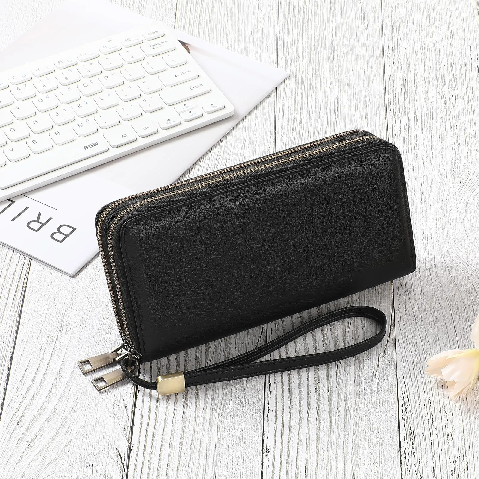 SENDEFN Portafoglio Donna Grande, Portamonete RFID con Doppia Cerniera, Porta Carte in Pelle Vegana, Borsellino Donna con Wristlet Rimovibile e 36 Scomparti per Carte - immagine 8