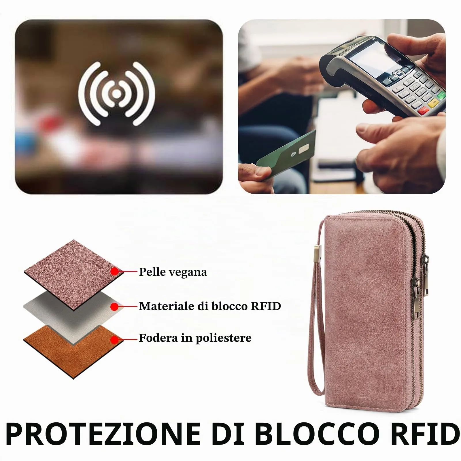 SENDEFN Portafoglio Donna Grande, Portamonete RFID con Doppia Cerniera, Porta Carte in Pelle Vegana, Borsellino Donna con Wristlet Rimovibile e 36 Scomparti per Carte - immagine 5