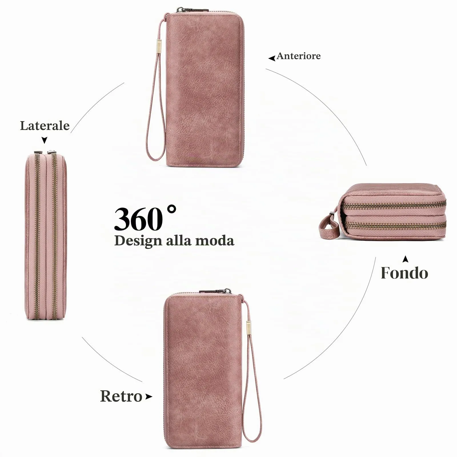 SENDEFN Portafoglio Donna Grande, Portamonete RFID con Doppia Cerniera, Porta Carte in Pelle Vegana, Borsellino Donna con Wristlet Rimovibile e 36 Scomparti per Carte - immagine 6