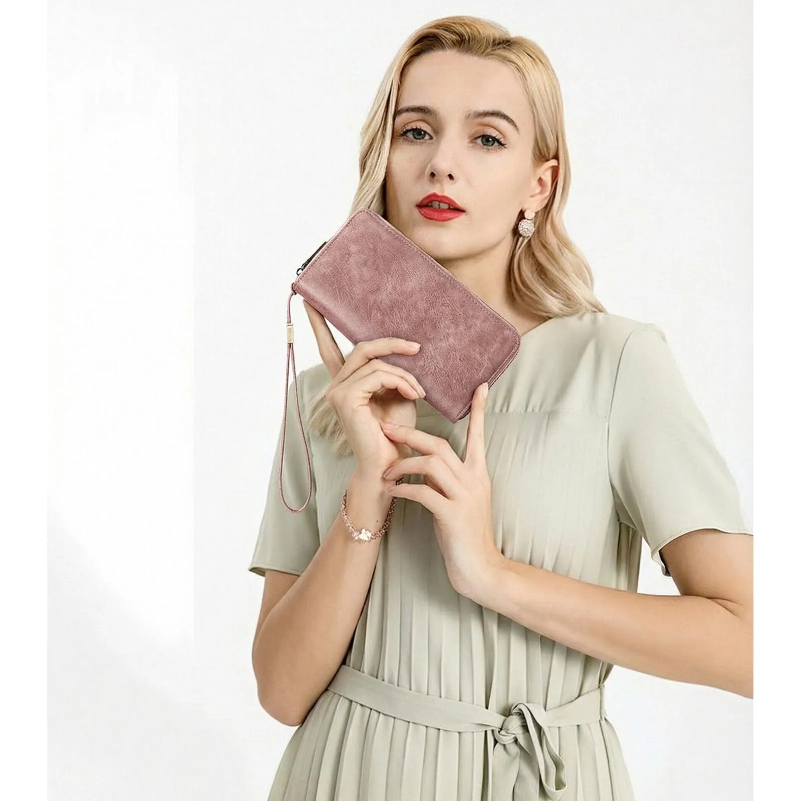 SENDEFN Portafoglio Donna Grande, Portamonete RFID con Doppia Cerniera, Porta Carte in Pelle Vegana, Borsellino Donna con Wristlet Rimovibile e 36 Scomparti per Carte - immagine 7