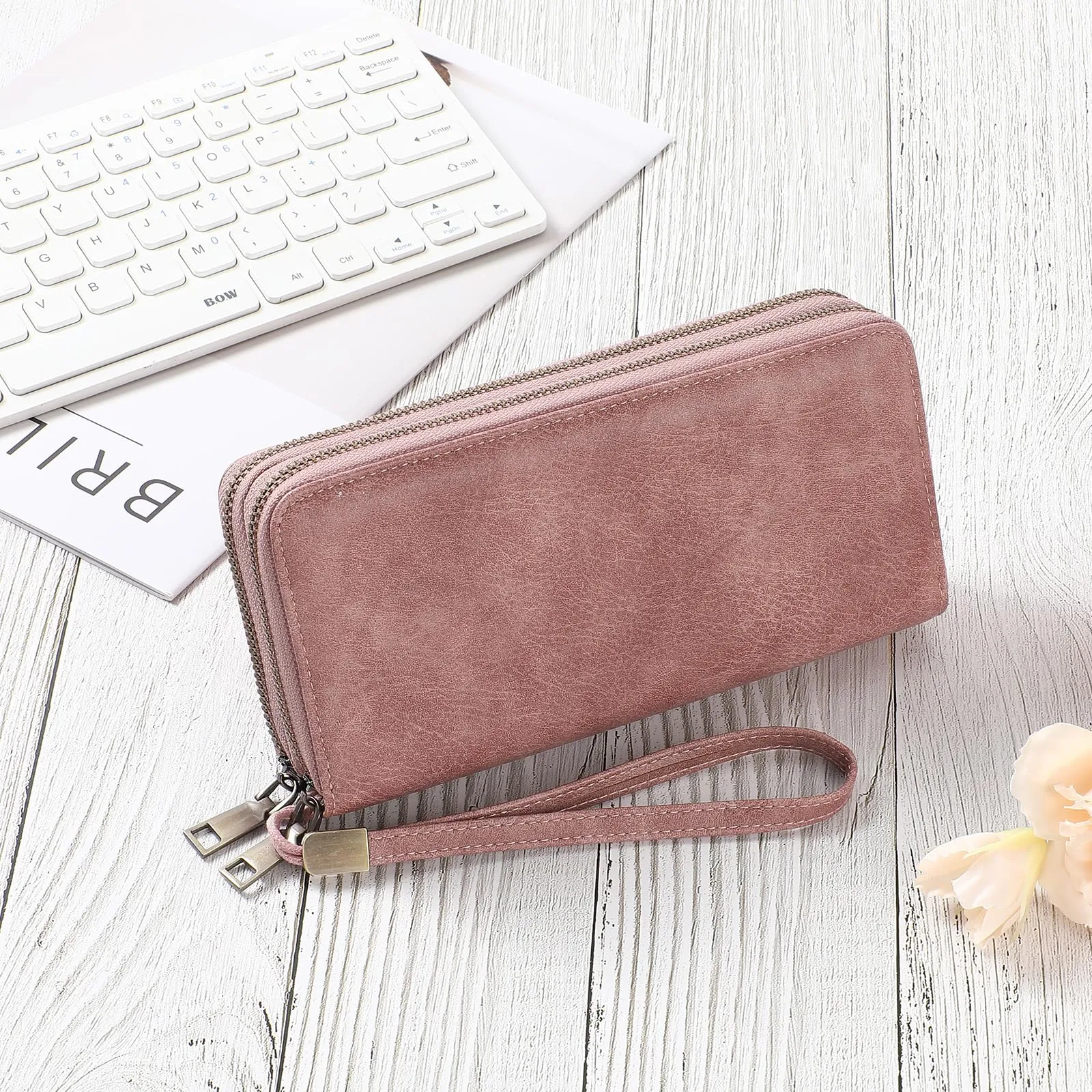 SENDEFN Portafoglio Donna Grande, Portamonete RFID con Doppia Cerniera, Porta Carte in Pelle Vegana, Borsellino Donna con Wristlet Rimovibile e 36 Scomparti per Carte - immagine 8