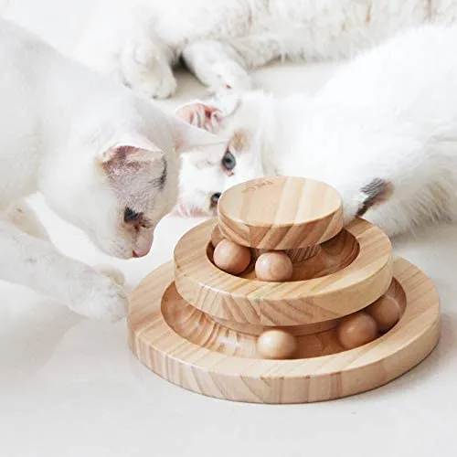 Tarnel Giocattolo interattivo per gatti, in legno, a due strati, girevole, per Smart Track Ball a dondolo, idea regalo - immagine 1