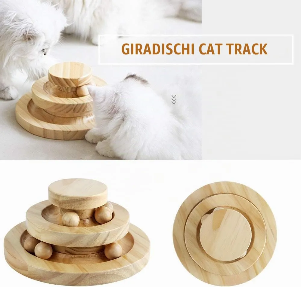 Tarnel Giocattolo interattivo per gatti, in legno, a due strati, girevole, per Smart Track Ball a dondolo, idea regalo - immagine 3