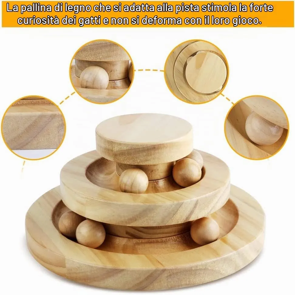 Tarnel Giocattolo interattivo per gatti, in legno, a due strati, girevole, per Smart Track Ball a dondolo, idea regalo - immagine 5